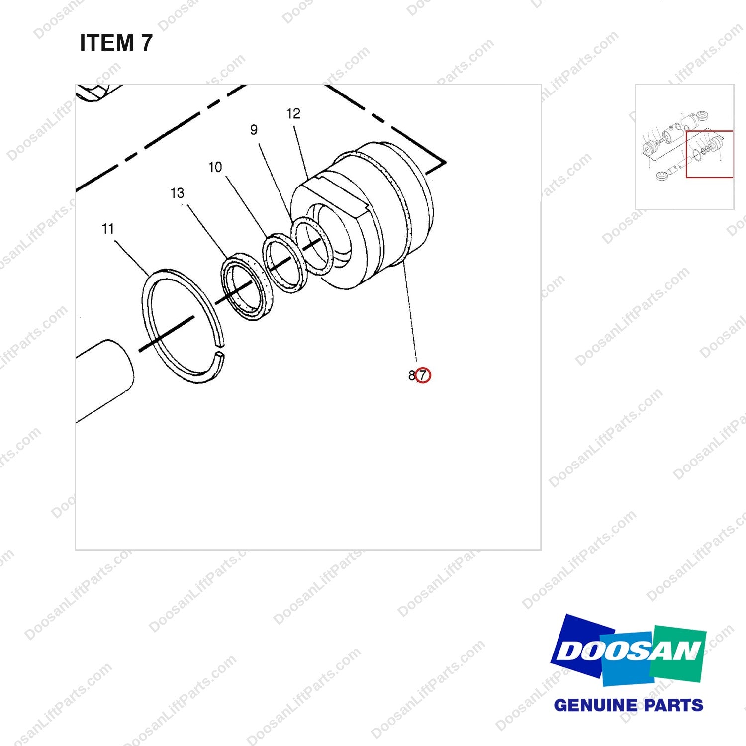 4J9224 CYLINDER GP - SIDE SHIFTER - parts diagram, item 7 shown - genuine Doosan / Bobcat forklift part