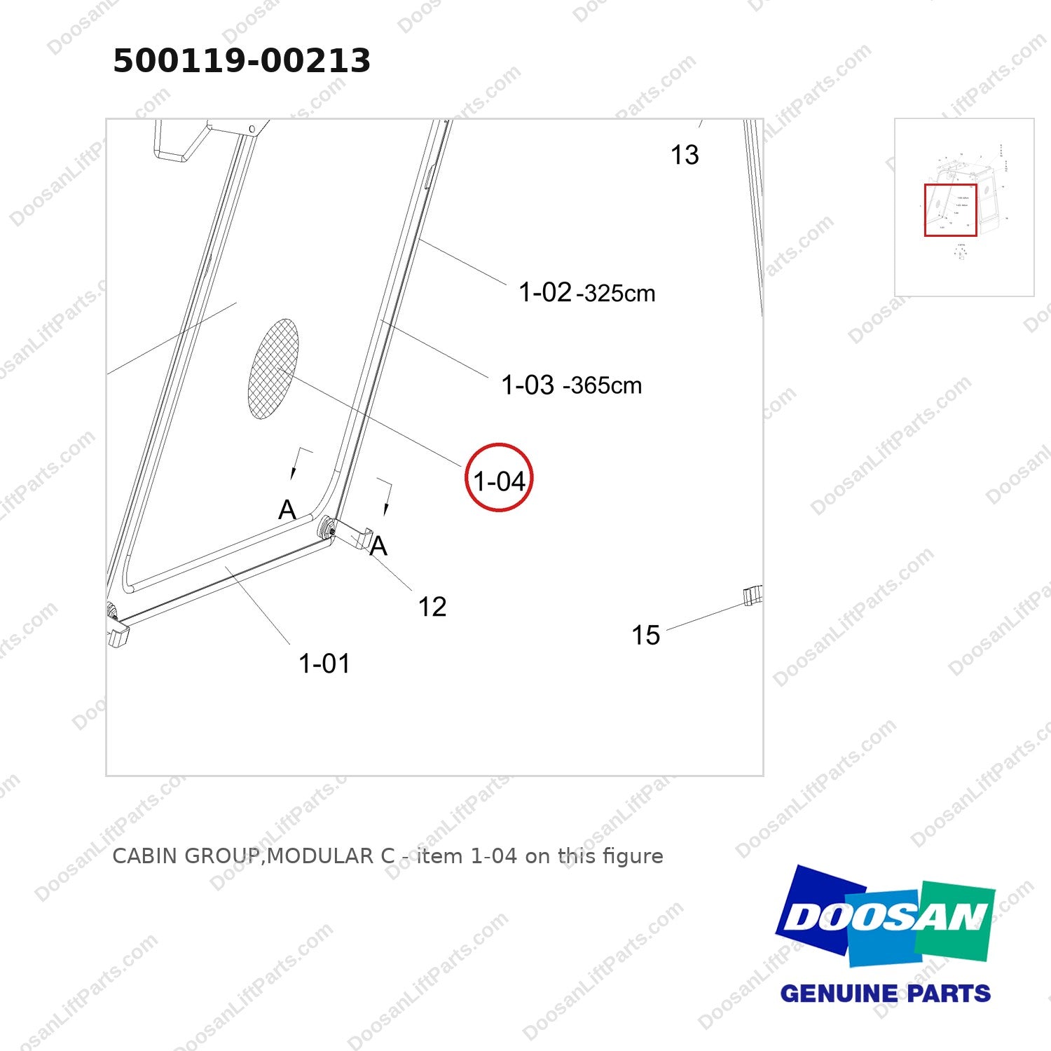500119-00213 CABIN GROUP,MODULAR C - parts diagram, item 1-04 shown - genuine Doosan / Bobcat forklift part