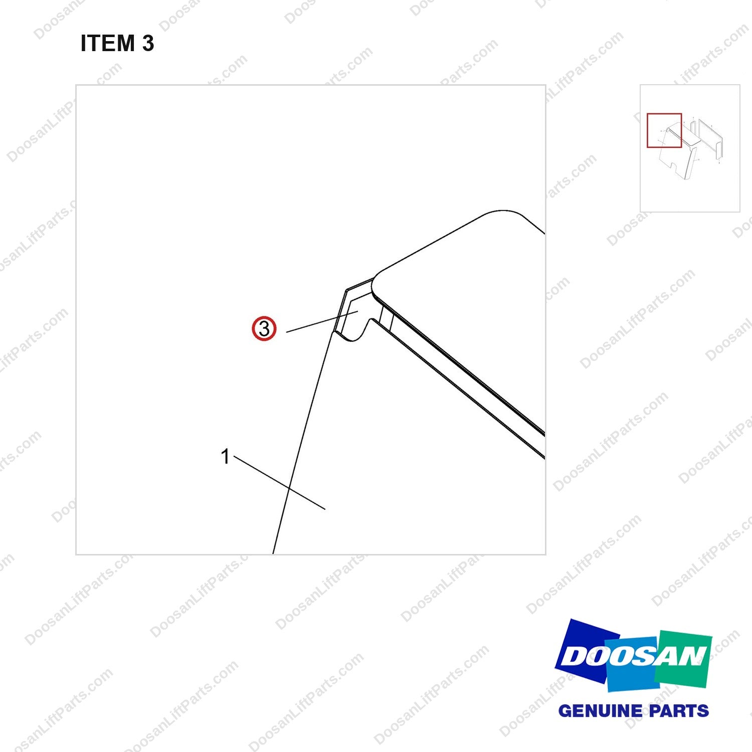 500119-00725 GLASS;GROUP - parts diagram, item 3 shown - genuine Doosan / Bobcat forklift part
