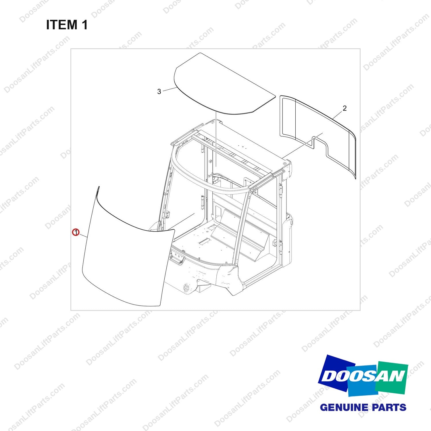 500119-01016 GLASS;GROUP - full parts diagram, item 1 marked - genuine Doosan / Bobcat forklift part