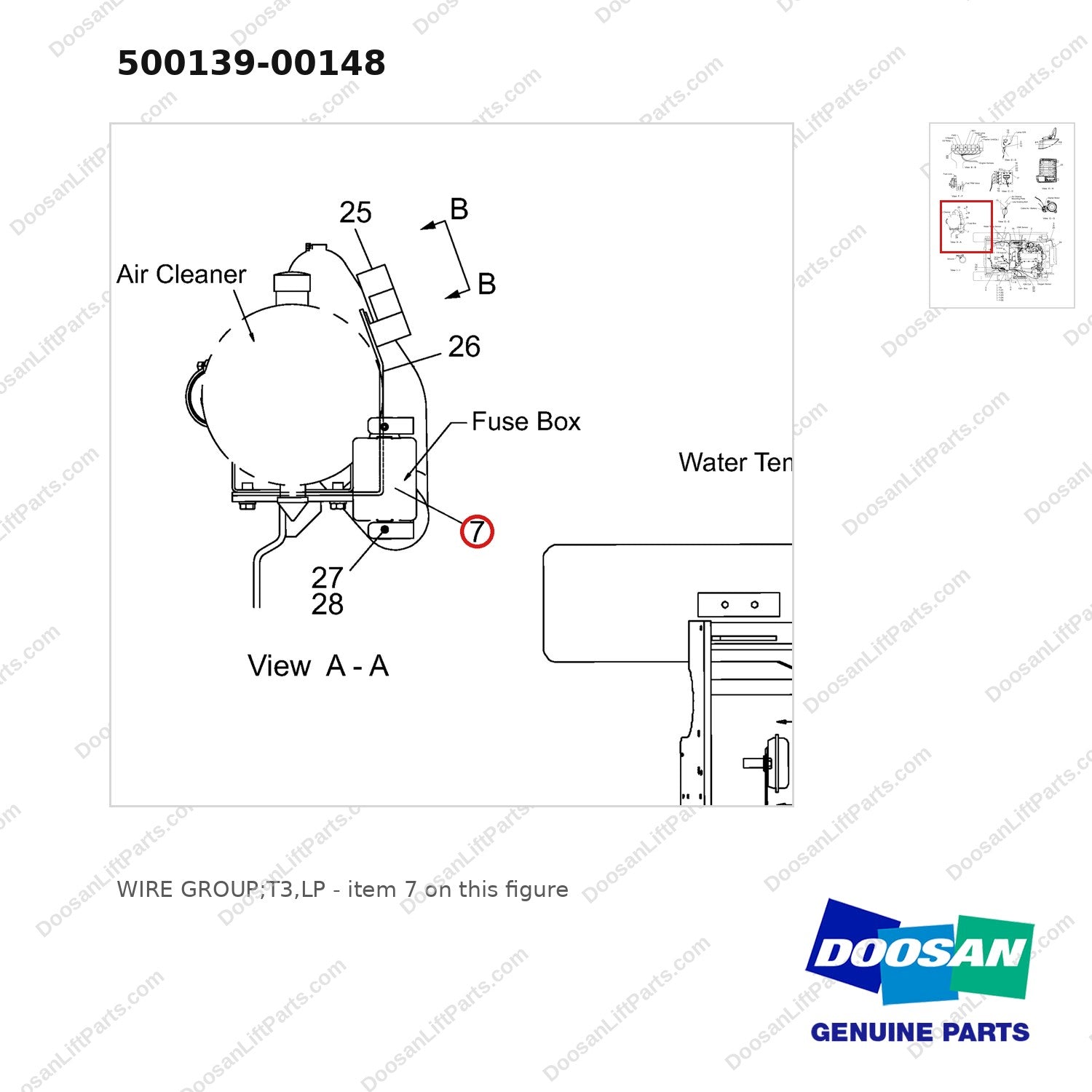 500139-00148 WIRE GROUP;T3,LP - parts diagram, item 7 shown - genuine Doosan / Bobcat forklift part