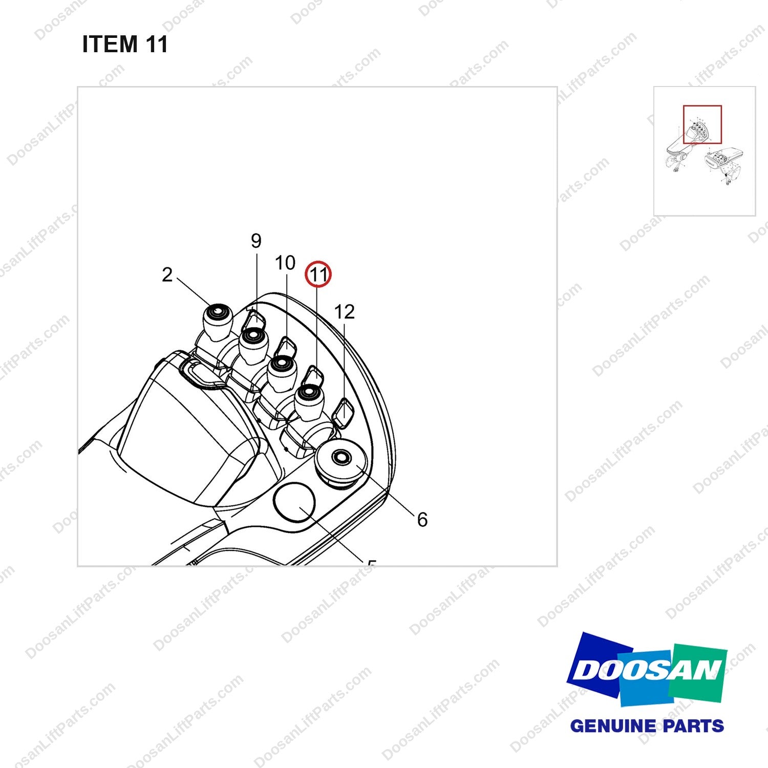 500139-00234 REST,ARM;FINGERTIP 4WAY - parts diagram, item 11 shown - genuine Doosan / Bobcat forklift part