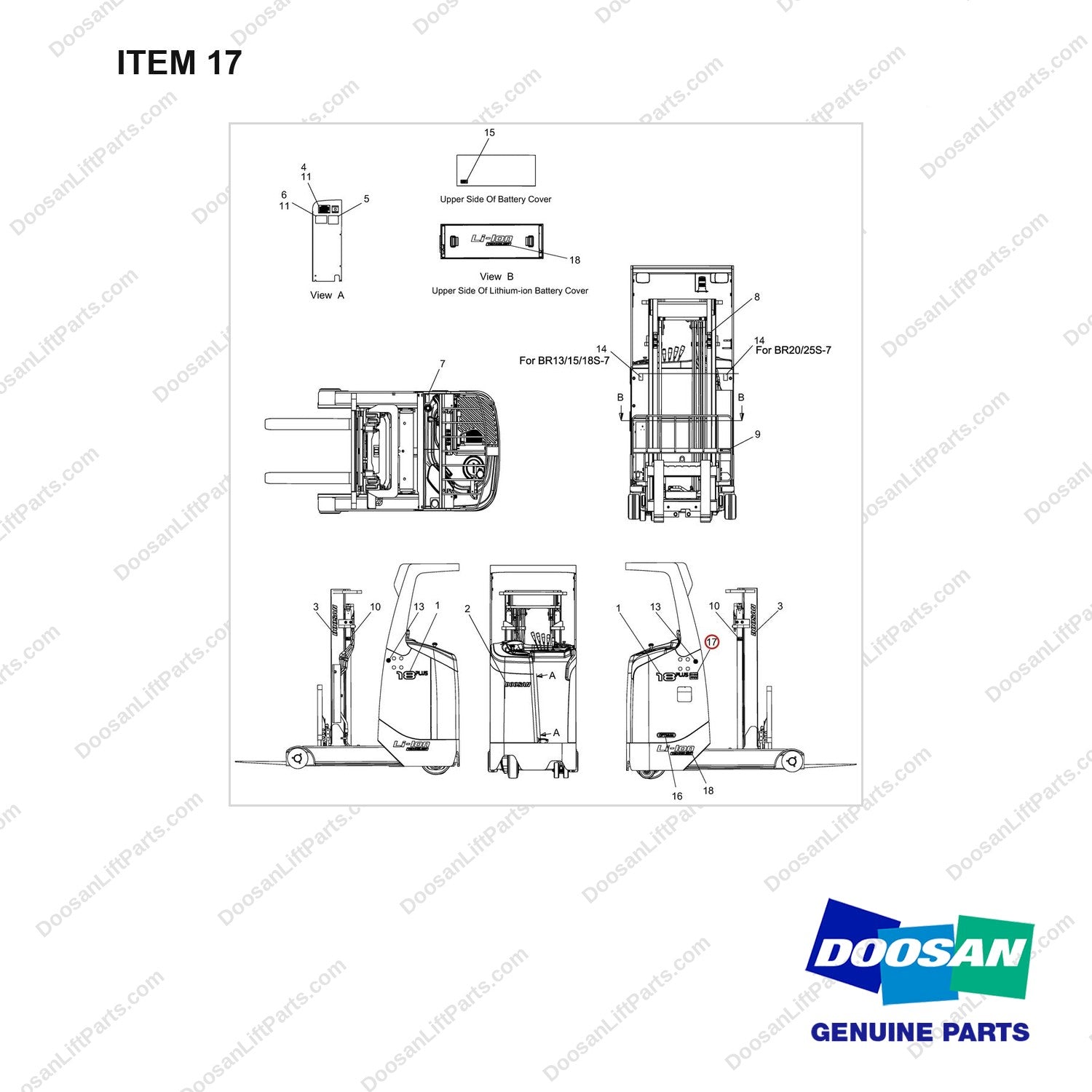 500139-00362 Location Chart - full parts diagram, item 17 marked - genuine Doosan / Bobcat forklift part