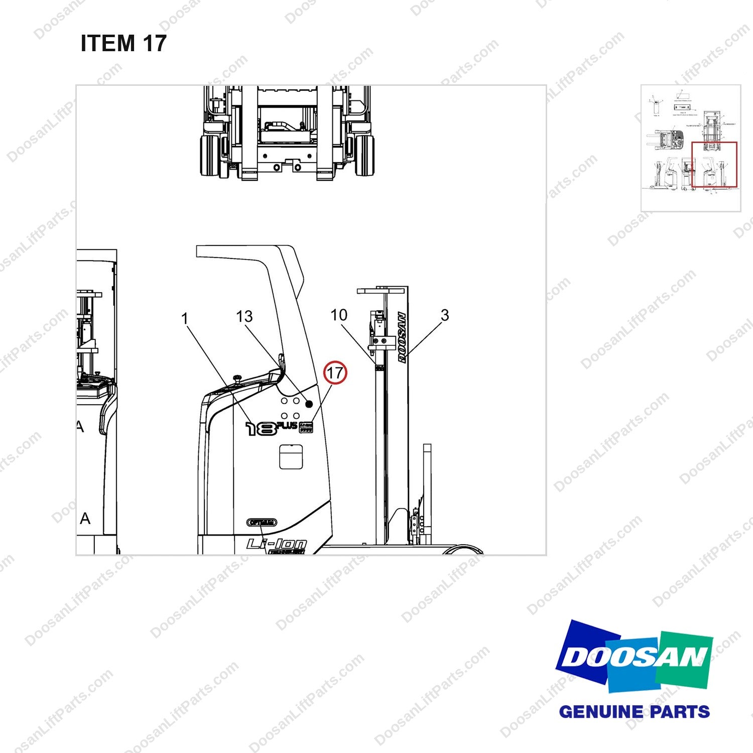 500139-00362 Location Chart - parts diagram, item 17 shown - genuine Doosan / Bobcat forklift part
