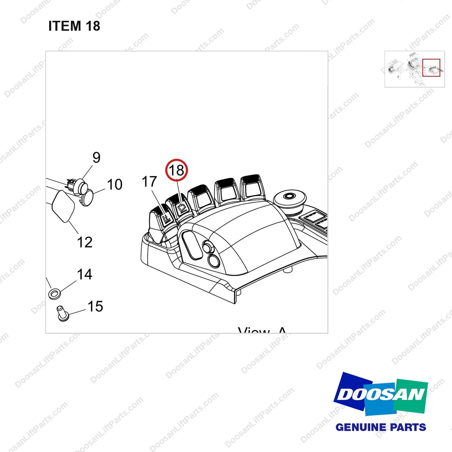 500139-00506 COVER ASSY;5WAY FINGERTIP - parts diagram, item 18 shown - genuine Doosan / Bobcat forklift part