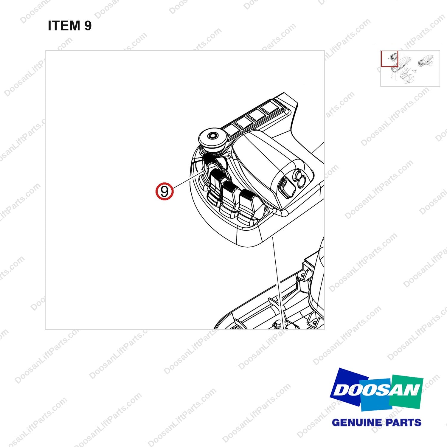 500139-00565 ARM SUB ASSY;FINGERTIP, 4WAY - parts diagram, item 9 shown - genuine Doosan / Bobcat forklift part