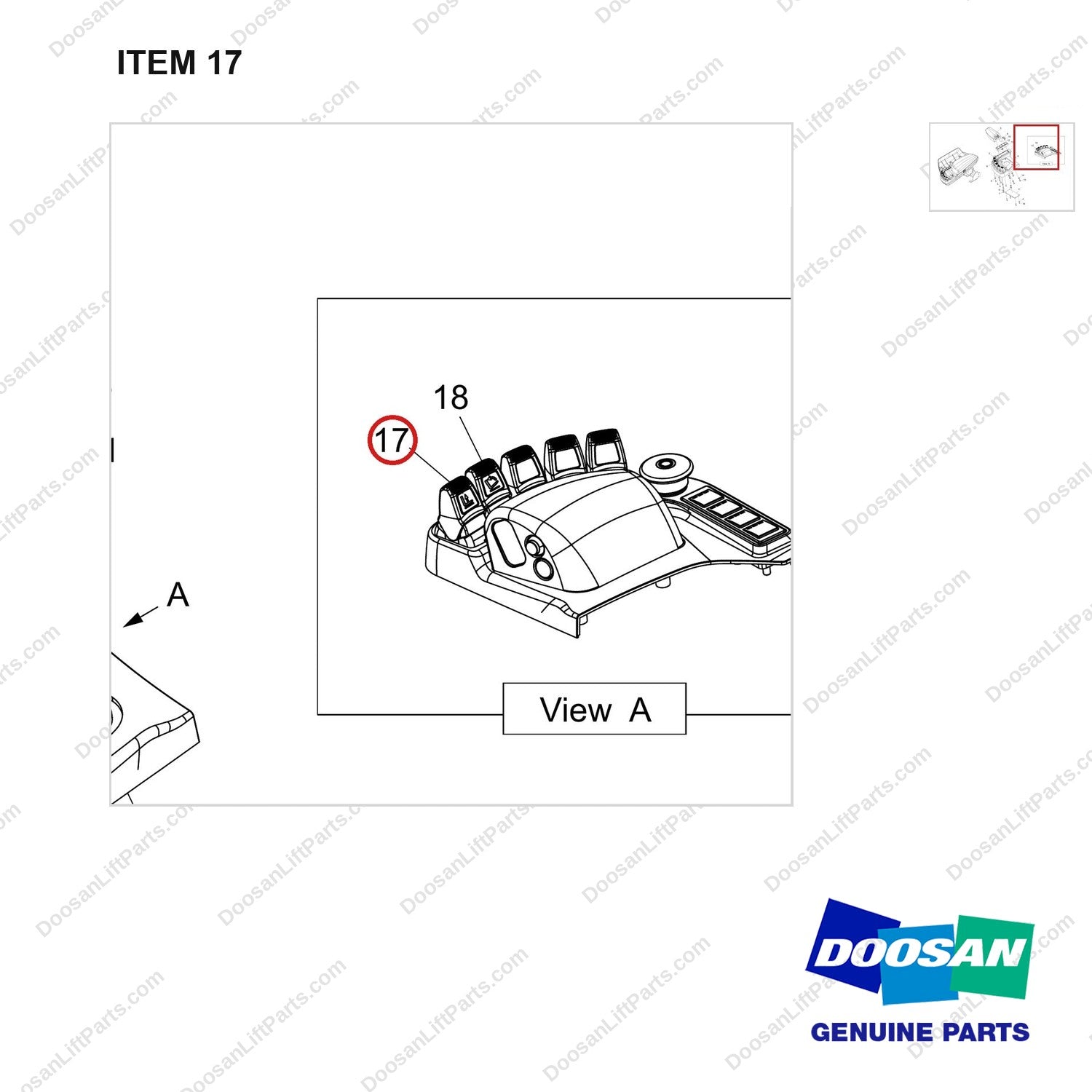 500139-00652 COVER ASSY;FINGERTIP,5WAY - parts diagram, item 17 shown - genuine Doosan / Bobcat forklift part