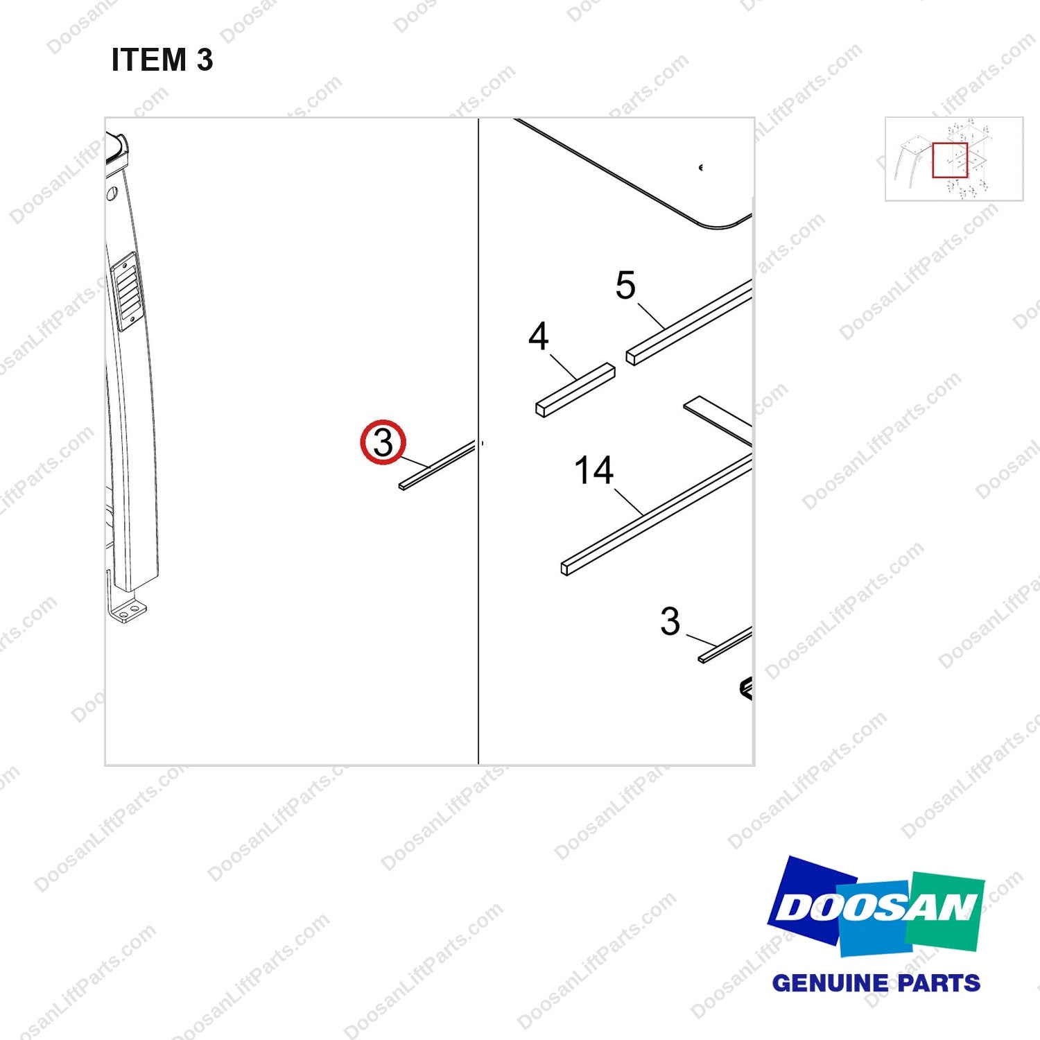 500140-00115 TOP COVER;OVERHEAD GUARD - parts diagram, item 3 shown - genuine Doosan / Bobcat forklift part