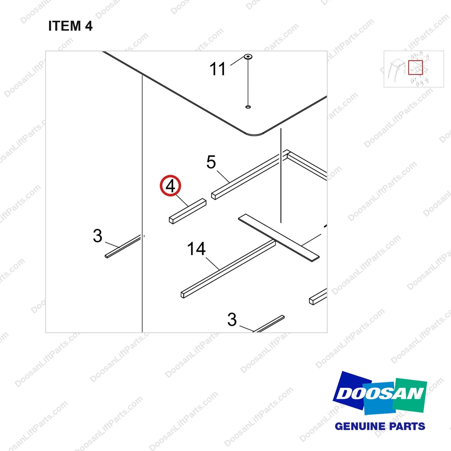 500140-00116 TOP COVER;OVERHEAD GUARD - parts diagram, item 4 shown - genuine Doosan / Bobcat forklift part