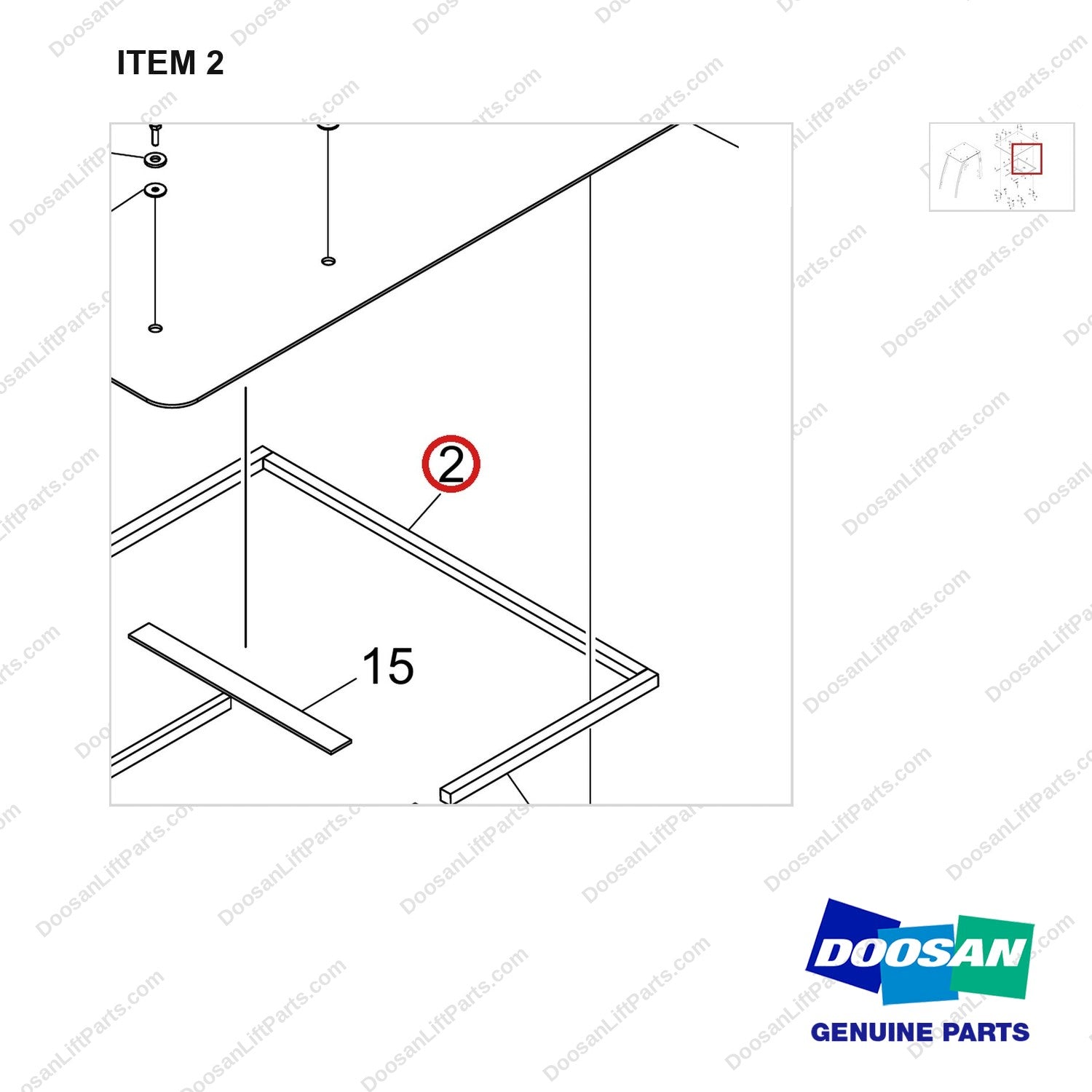 500140-00120 TOP COVER;OVERHEAD GUARD - parts diagram, item 2 shown - genuine Doosan / Bobcat forklift part