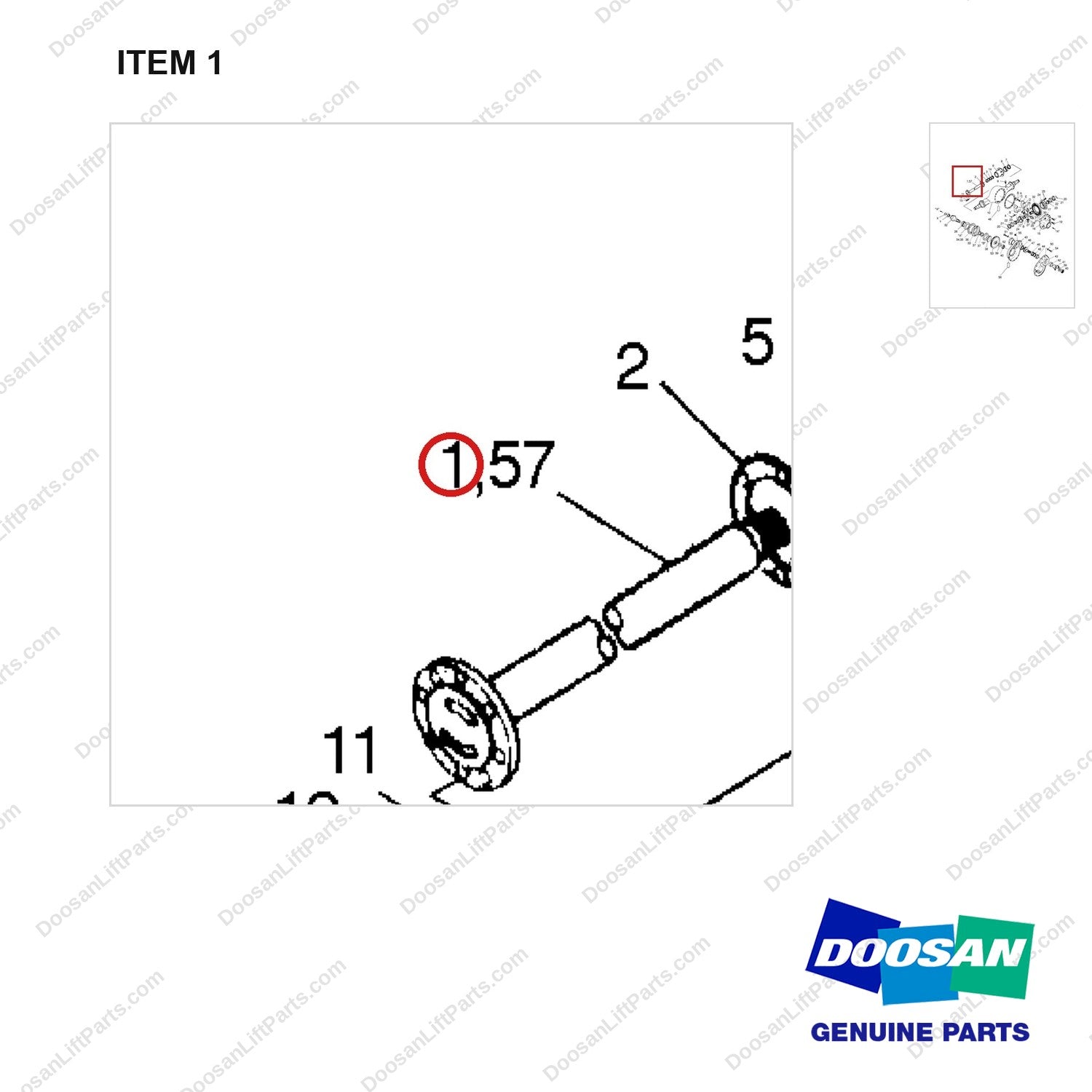 535552 DRIVE AXLE - parts diagram, item 1 shown - genuine Doosan / Bobcat forklift part