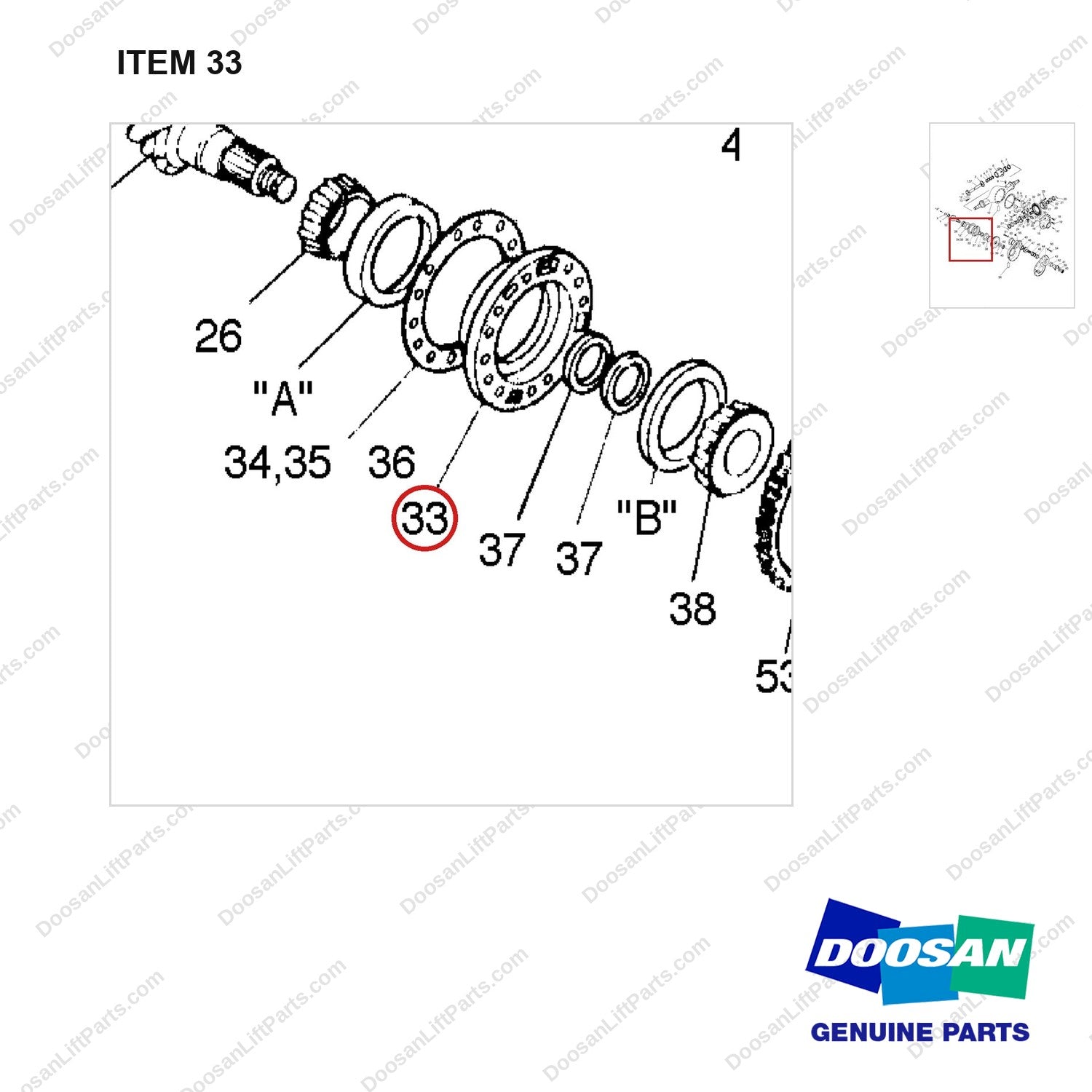 535554 DRIVE AXLE - parts diagram, item 33 shown - genuine Doosan / Bobcat forklift part