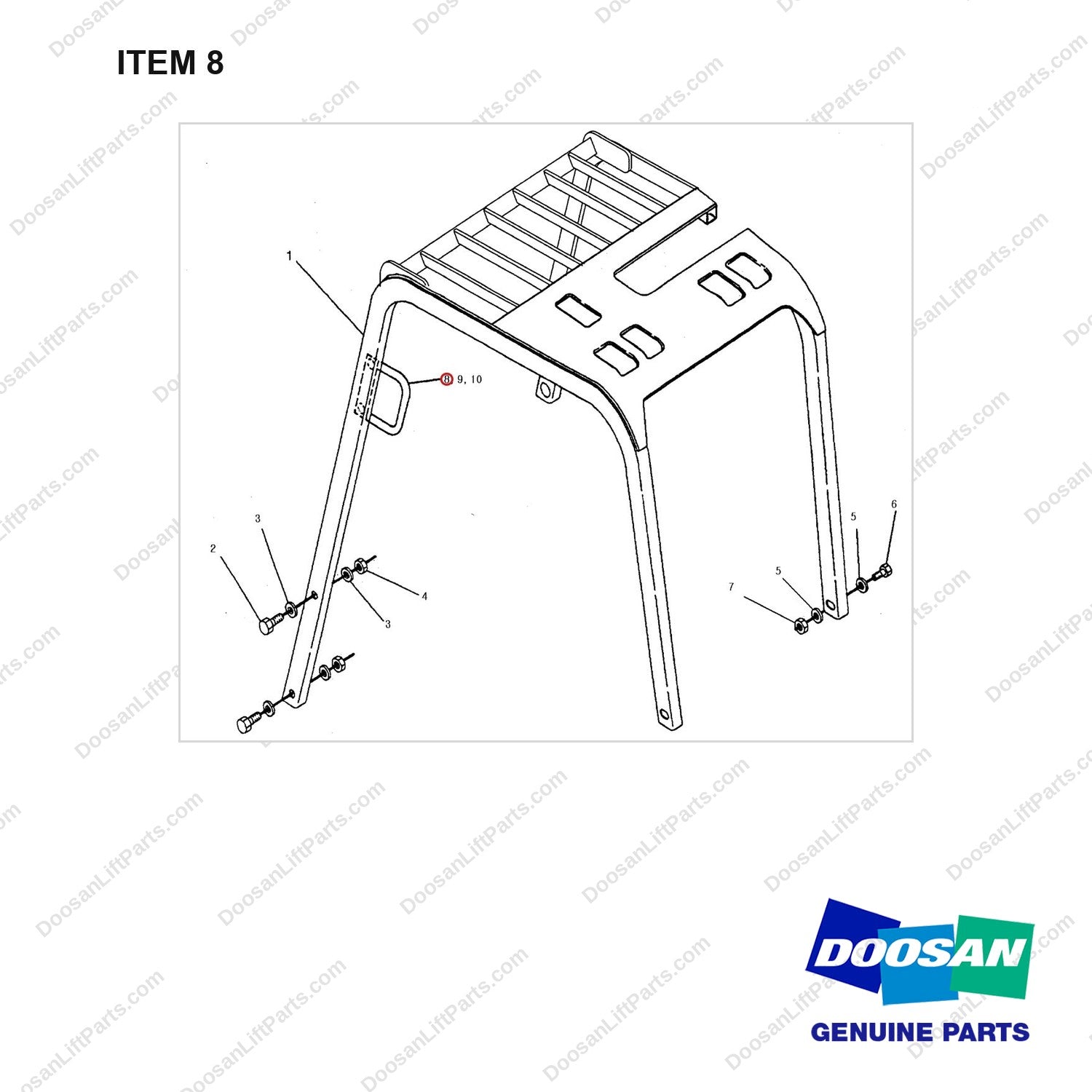 5I0075 GUARD GP-OVERHEAD(2.5TON) - full parts diagram, item 8 marked - genuine Doosan / Bobcat forklift part