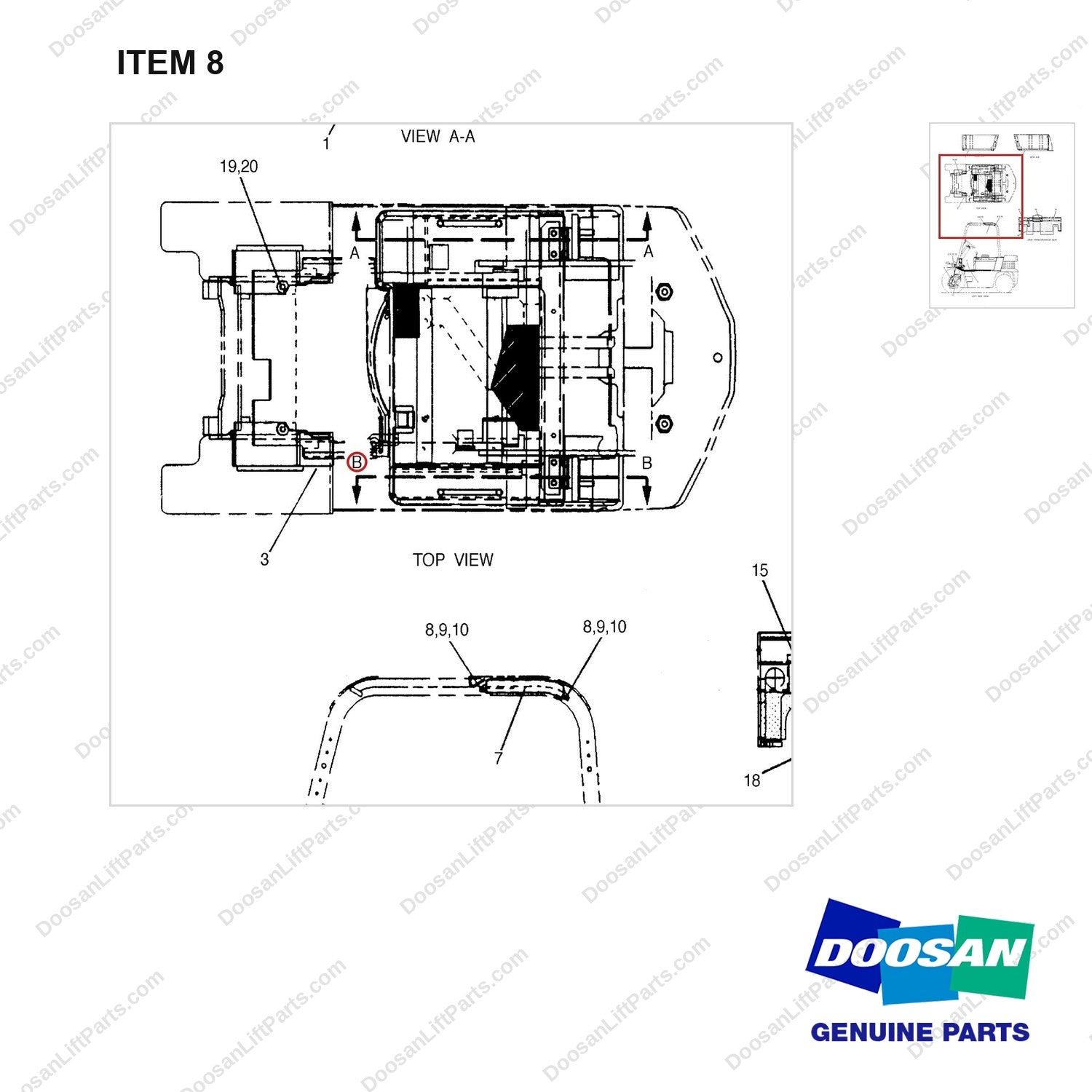 5I0215 CHANGE AR-SOUND SUPPRESSION - parts diagram, item 8 shown - genuine Doosan / Bobcat forklift part