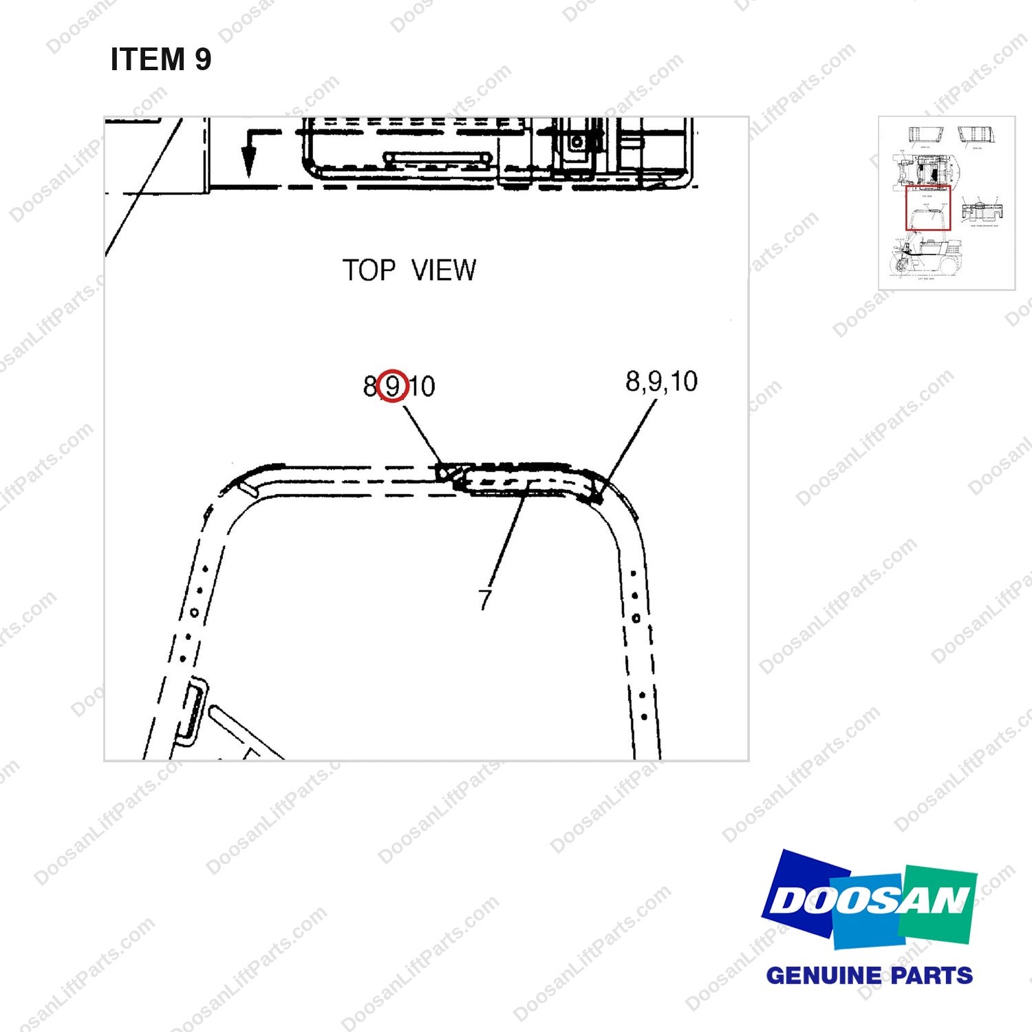 5I0216 CHANGE AR-SOUND SUPPRESSION - parts diagram, item 9 shown - genuine Doosan / Bobcat forklift part