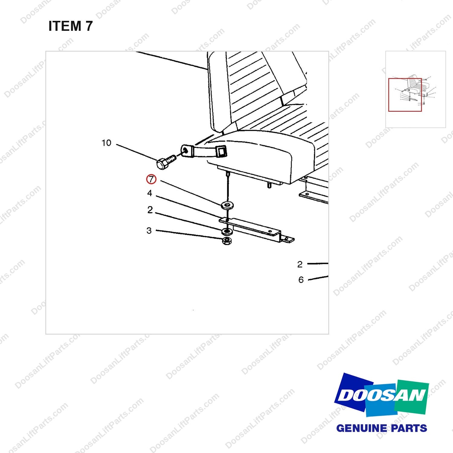 5P1075 SEAT GP-GRAMMER - parts diagram, item 7 shown - genuine Doosan / Bobcat forklift part