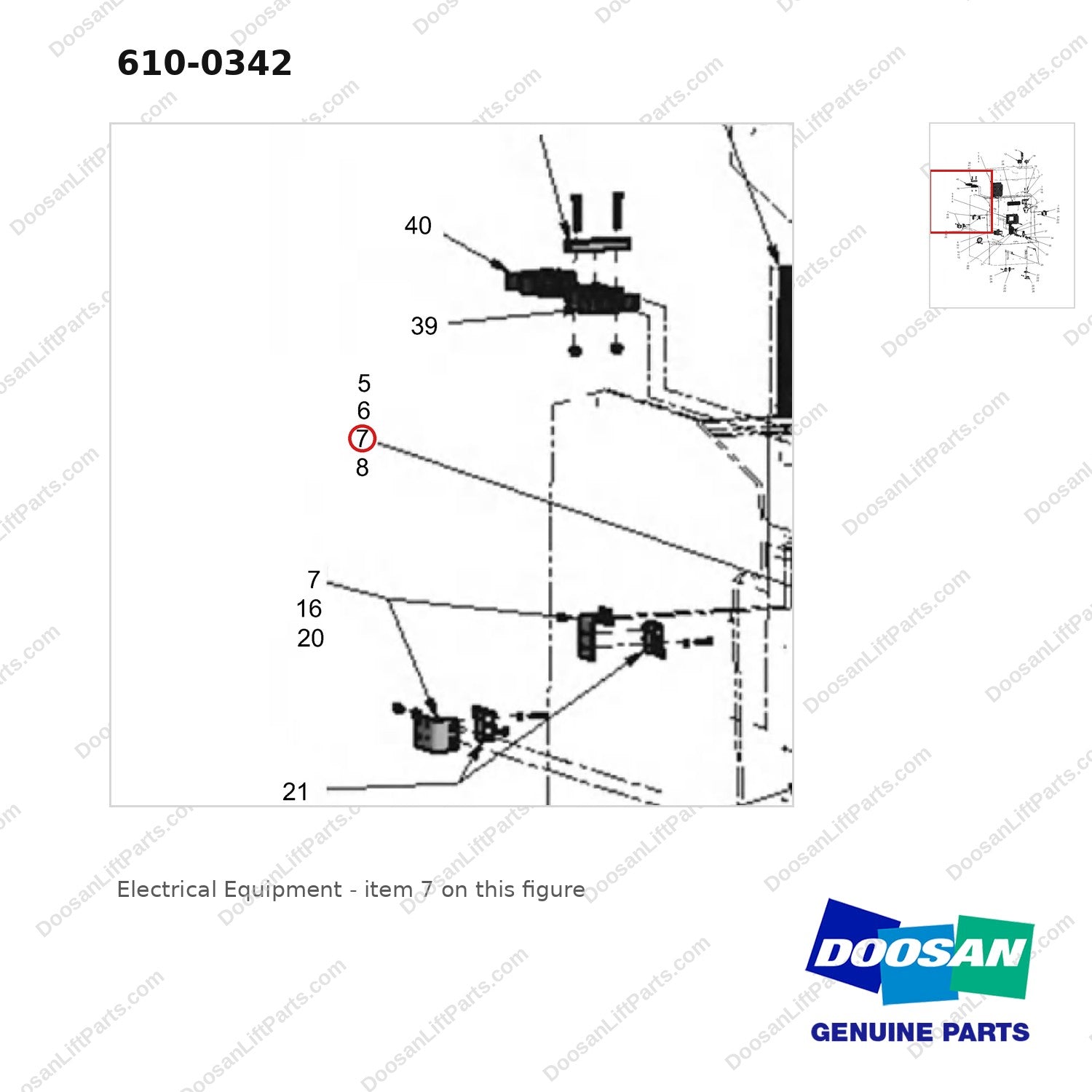 610-0342 Electrical Equipment - parts diagram, item 7 shown - genuine Doosan / Bobcat forklift part