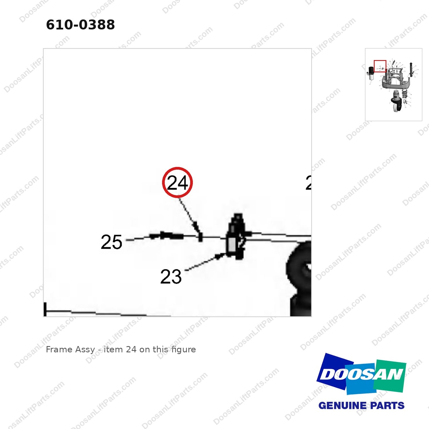 610-0388 Frame Assy - parts diagram, item 24 shown - genuine Doosan / Bobcat forklift part