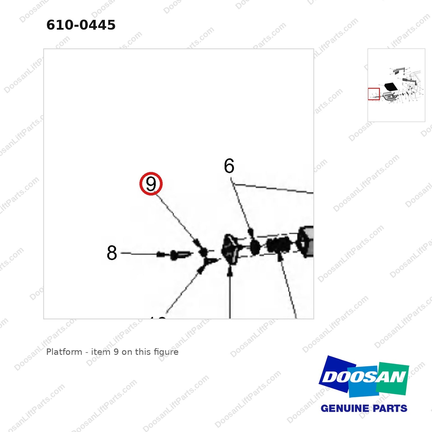 610-0445 Platform - parts diagram, item 9 shown - genuine Doosan / Bobcat forklift part
