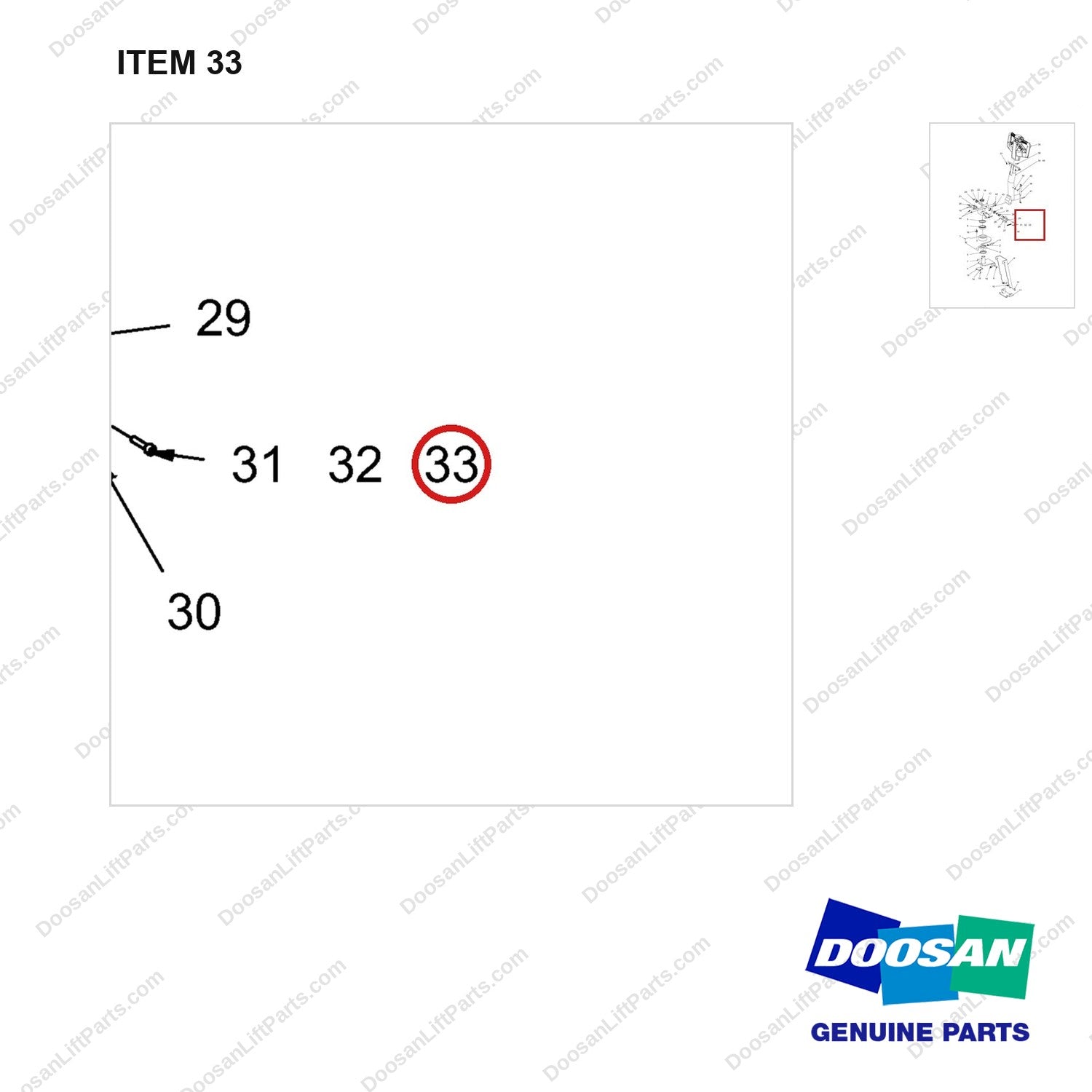 610-0480 Tiller Arm Assy - parts diagram, item 33 shown - genuine Doosan / Bobcat forklift part