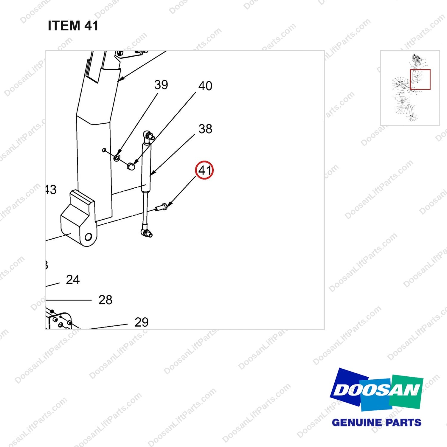 610-0686 Tiller Arm Assy - parts diagram, item 41 shown - genuine Doosan / Bobcat forklift part
