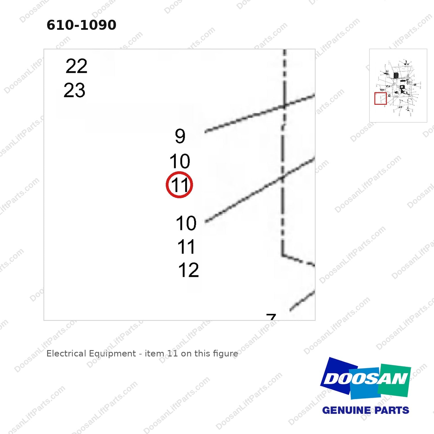 610-1090 Electrical Equipment - parts diagram, item 11 shown - genuine Doosan / Bobcat forklift part