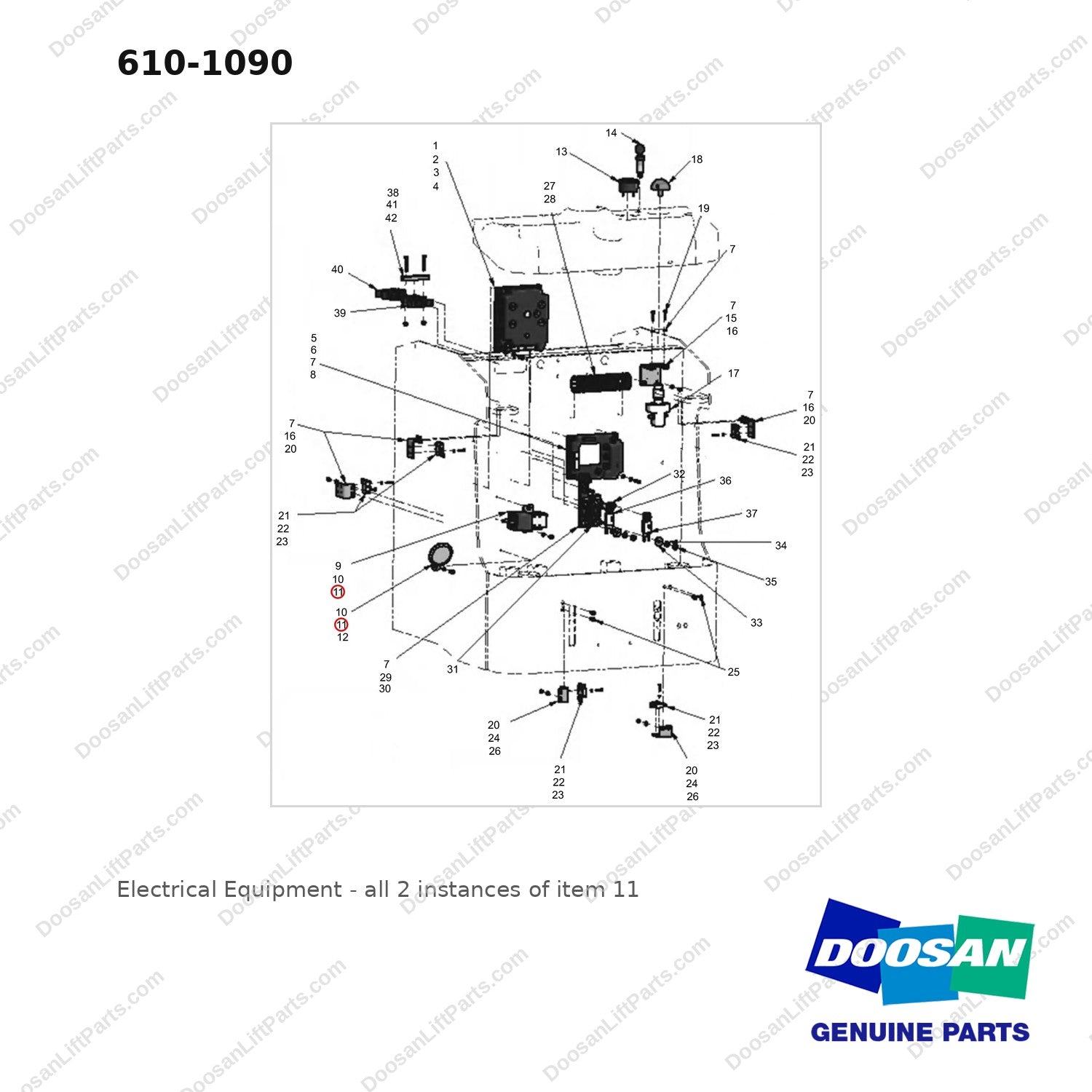 610-1090 Electrical Equipment - full parts diagram, item 11 marked - genuine Doosan / Bobcat forklift part