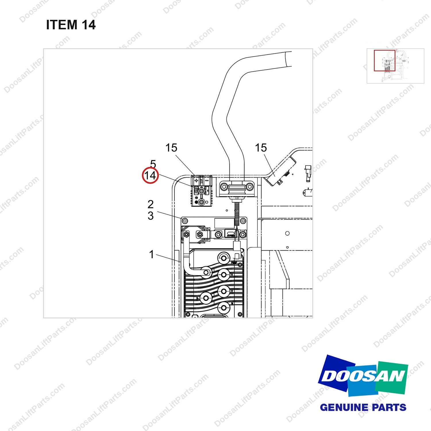 610-1096 Electrical Equipment - parts diagram, item 14 shown - genuine Doosan / Bobcat forklift part
