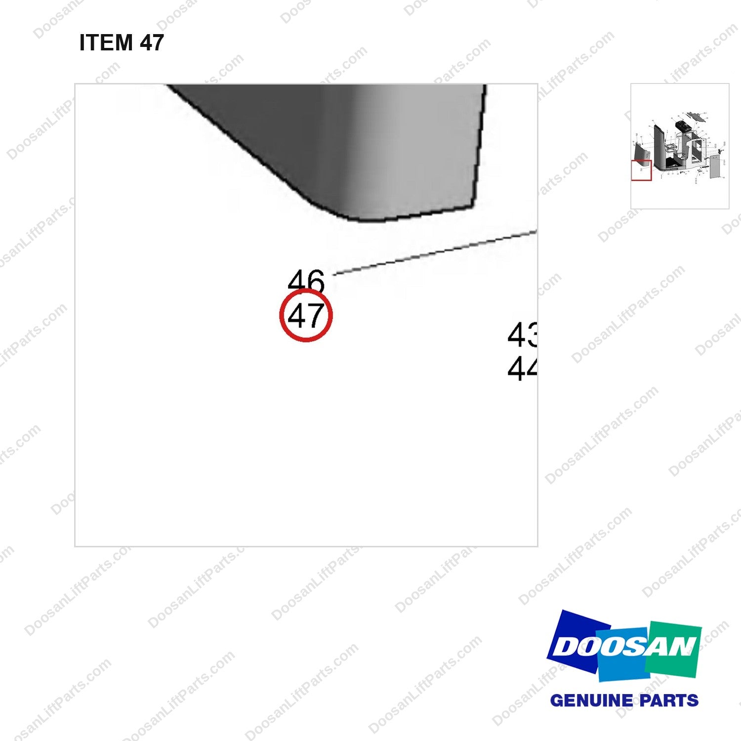 610-2708 Frame - parts diagram, item 47 shown - genuine Doosan / Bobcat forklift part