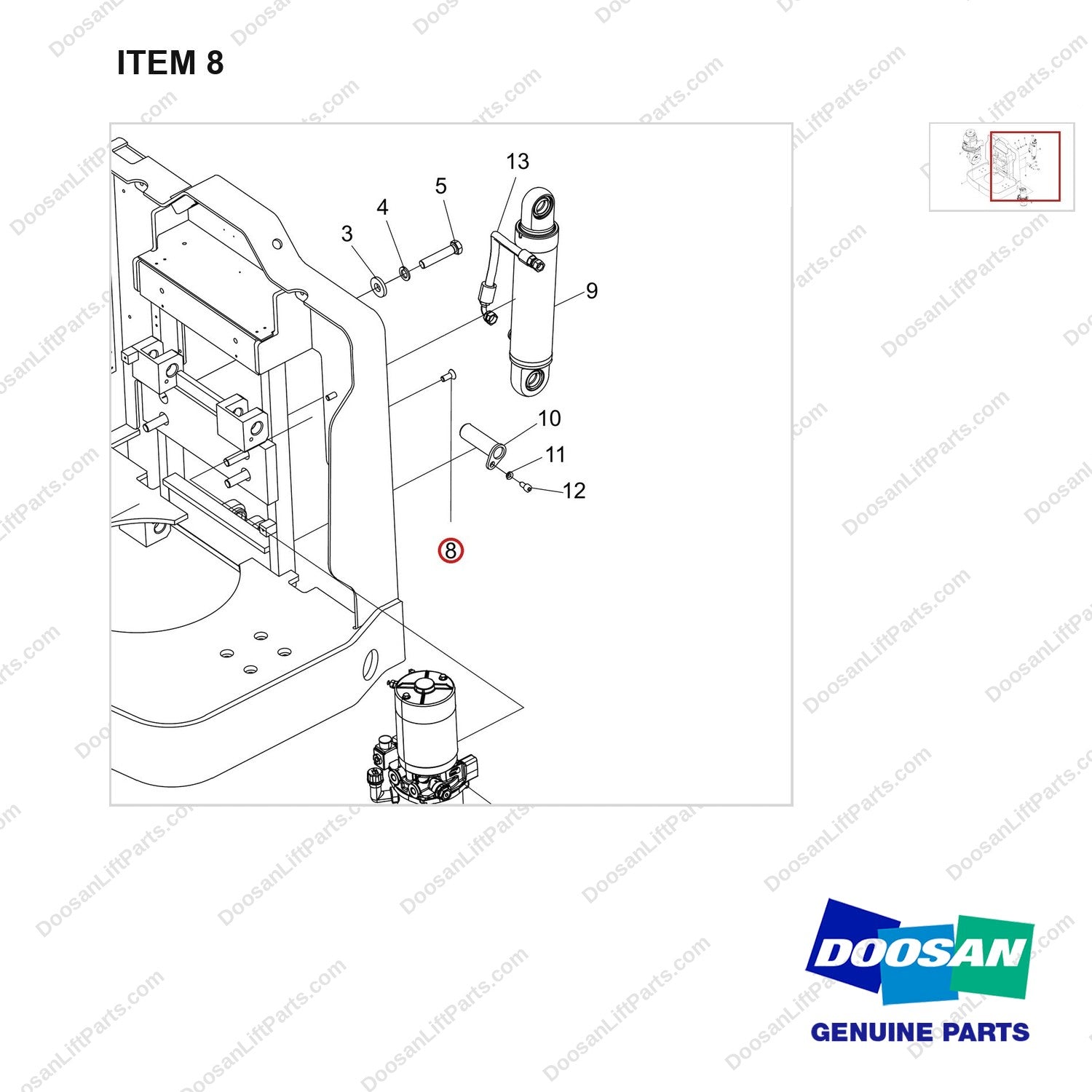 610-2710 Rear Frame - parts diagram, item 8 shown - genuine Doosan / Bobcat forklift part