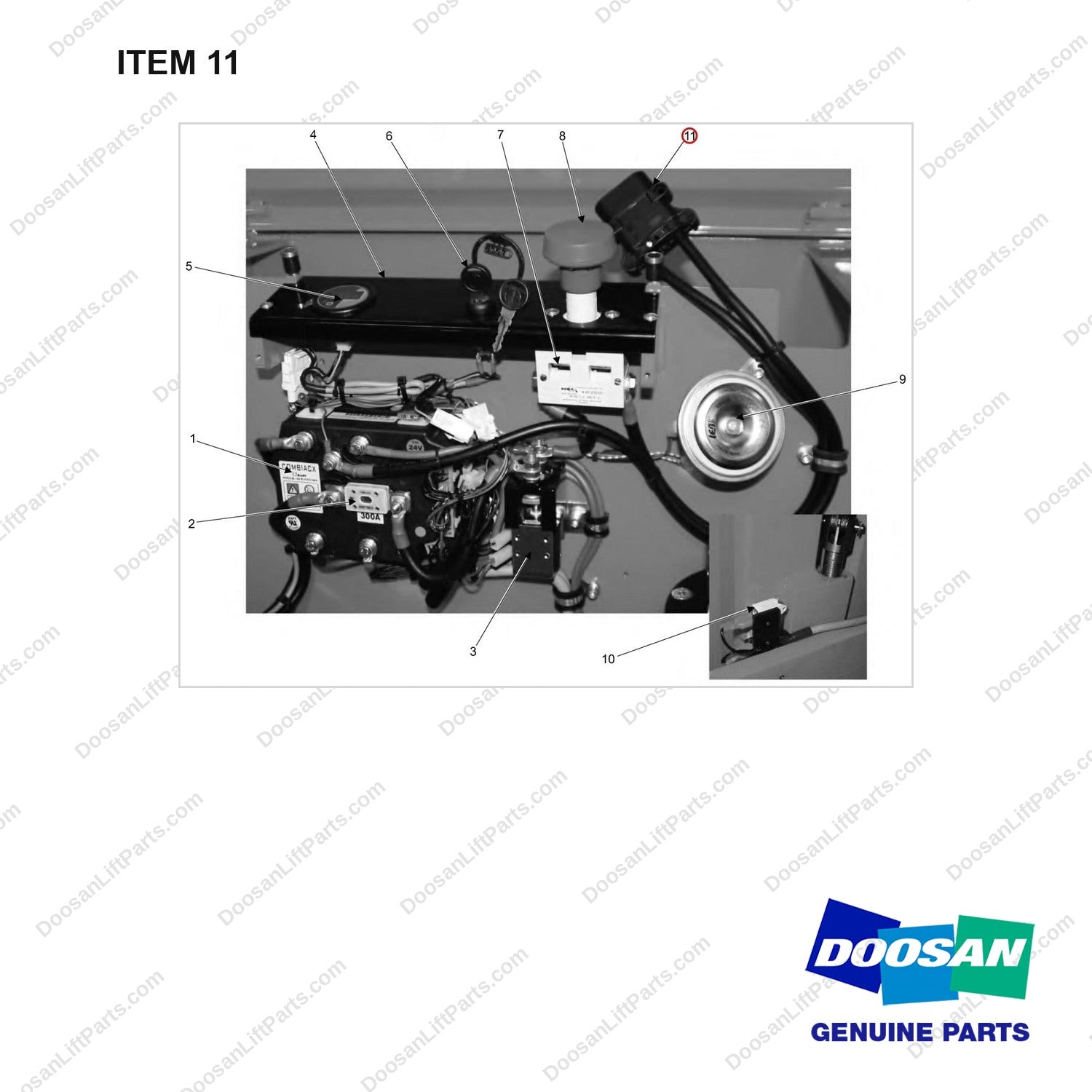 640-0130 Electrical Equipment - full parts diagram, item 11 marked - genuine Doosan / Bobcat forklift part