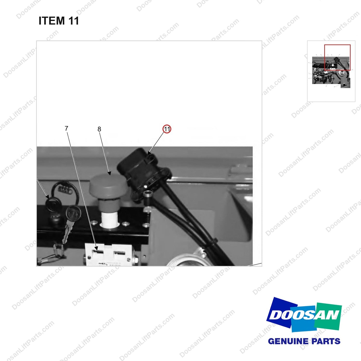 640-0130 Electrical Equipment - parts diagram, item 11 shown - genuine Doosan / Bobcat forklift part
