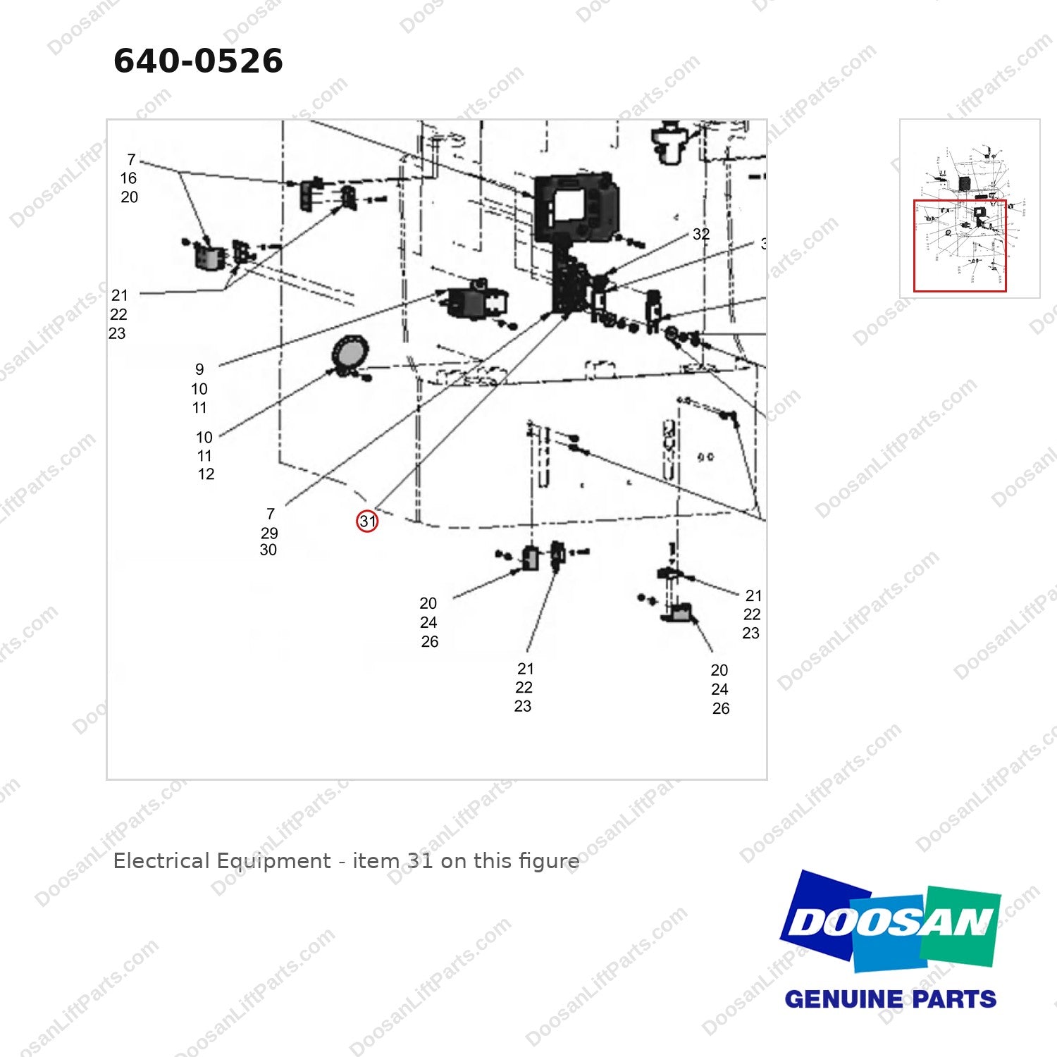 640-0526 Electrical Equipment - parts diagram, item 31 shown - genuine Doosan / Bobcat forklift part