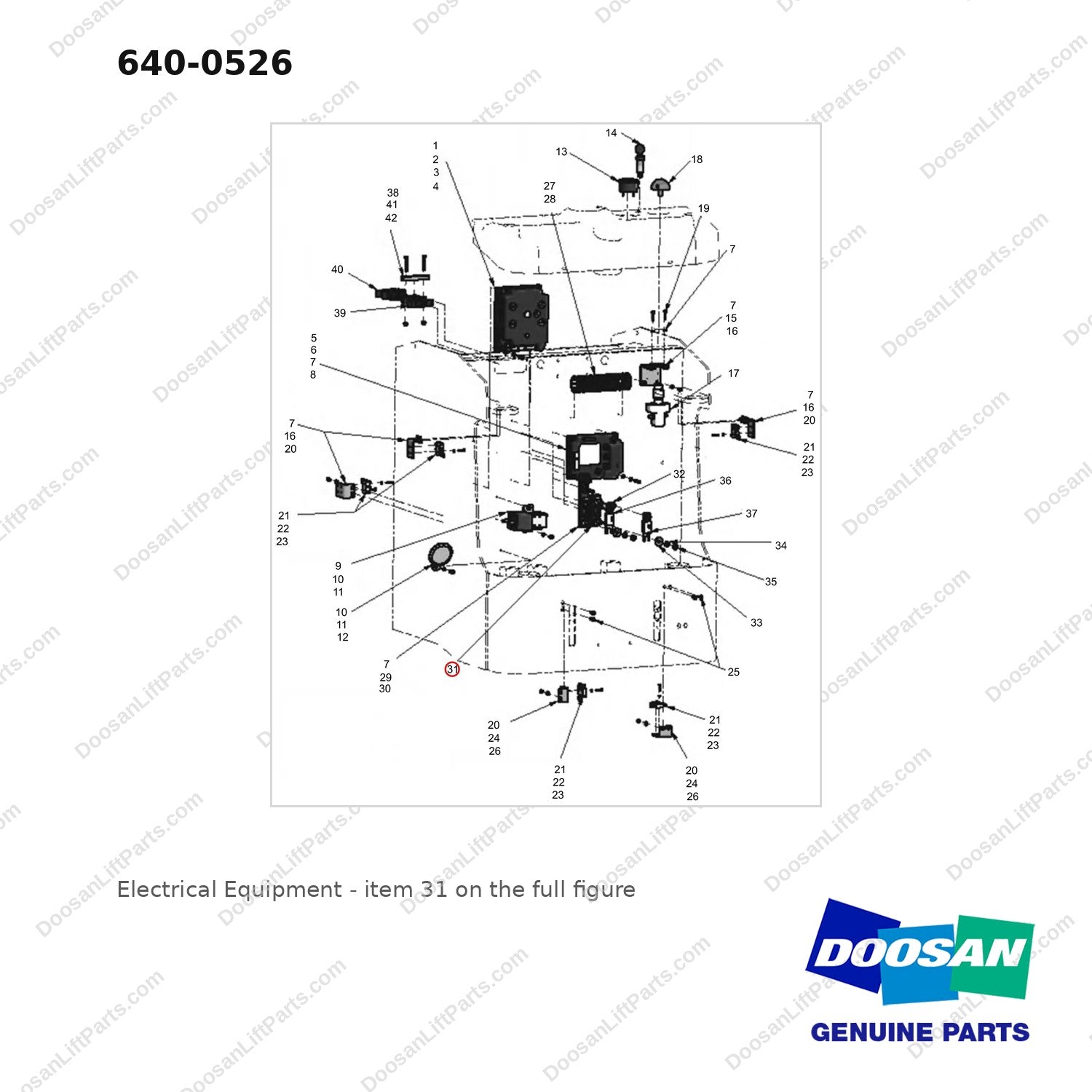 640-0526 Electrical Equipment - full parts diagram, item 31 marked - genuine Doosan / Bobcat forklift part