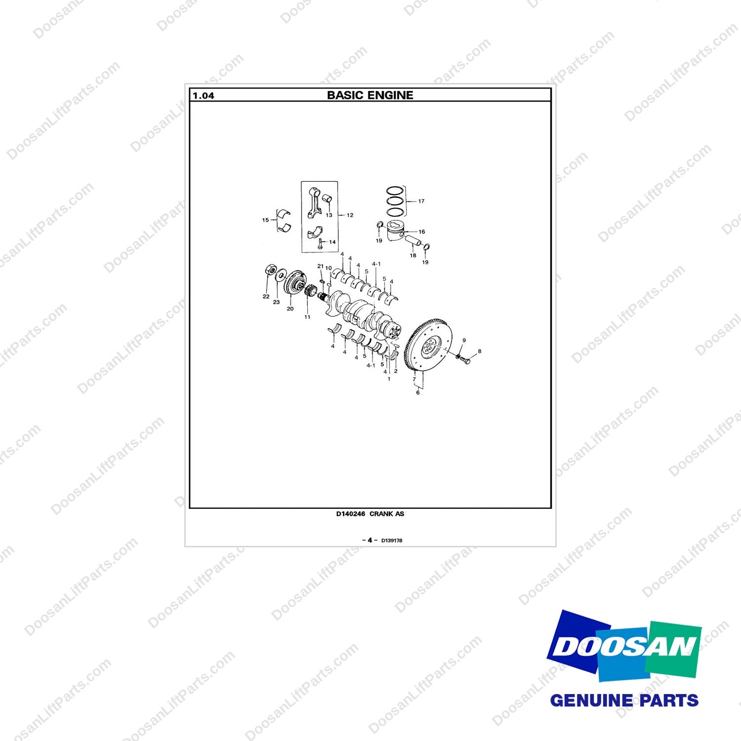 65.01110-0020 CRANK AS - full parts diagram - genuine Doosan / Bobcat forklift part