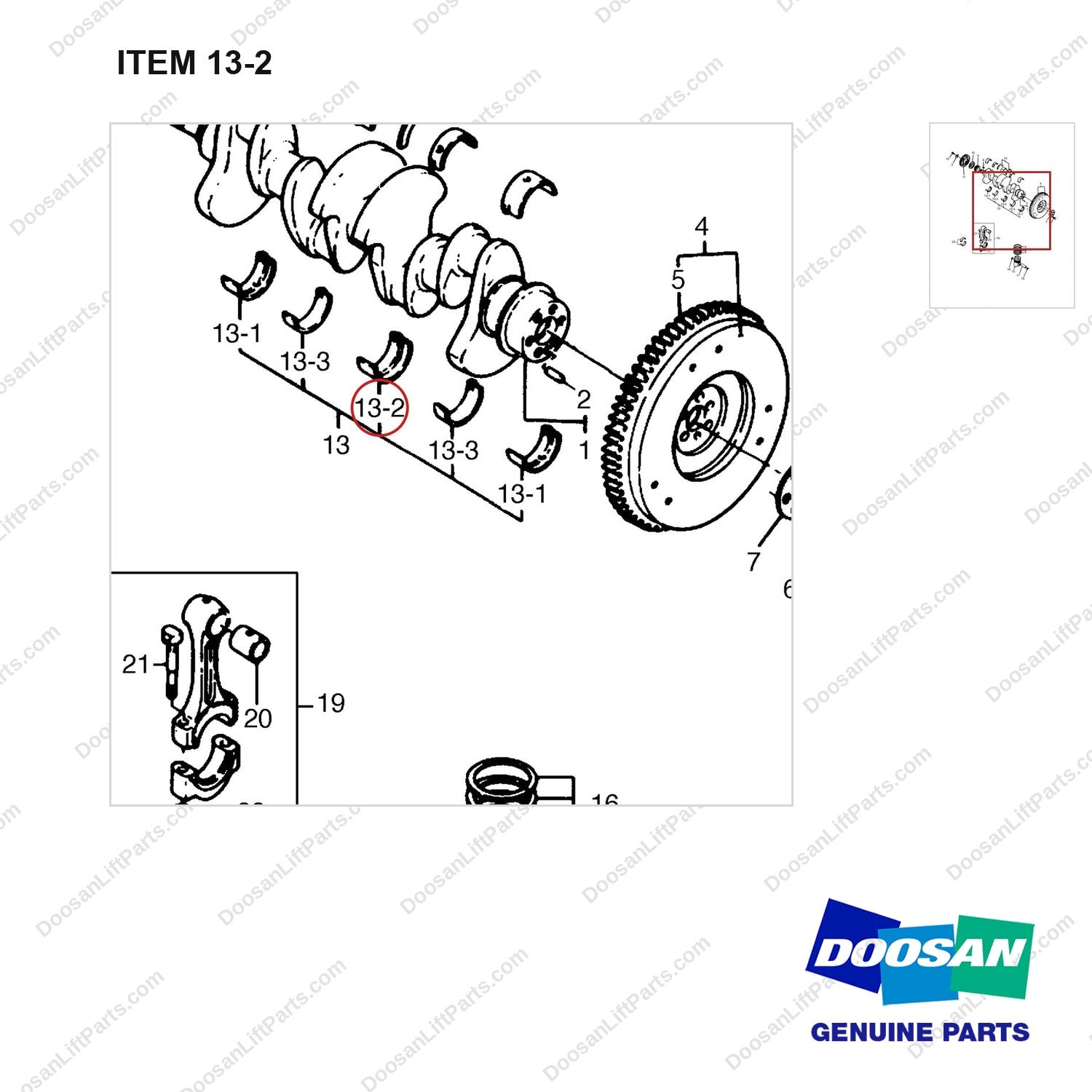 65.01110-0031 CRANK AS - parts diagram, item 13-2 shown - genuine Doosan / Bobcat forklift part