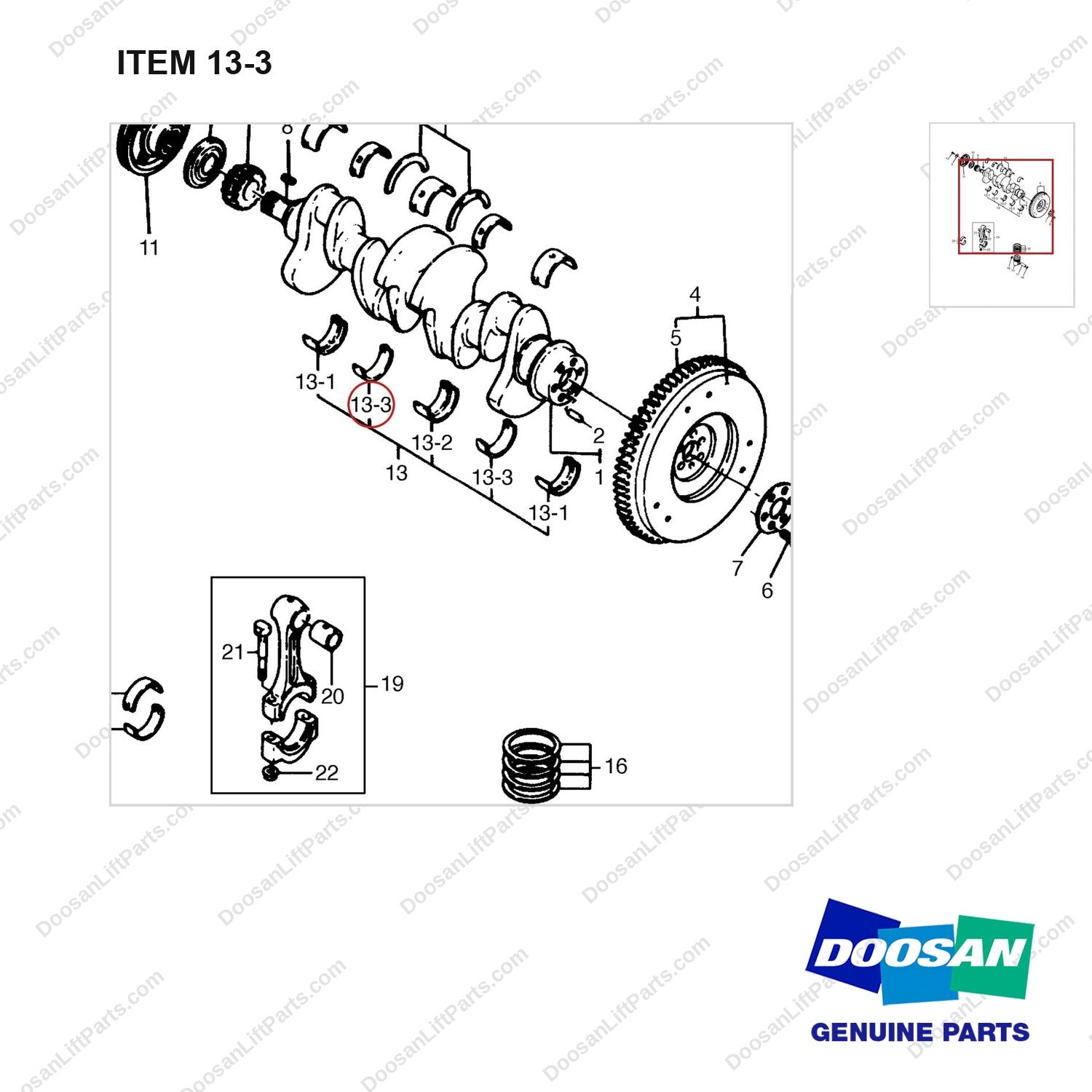 65.01110-0042 CRANK AS - parts diagram, item 13-3 shown - genuine Doosan / Bobcat forklift part