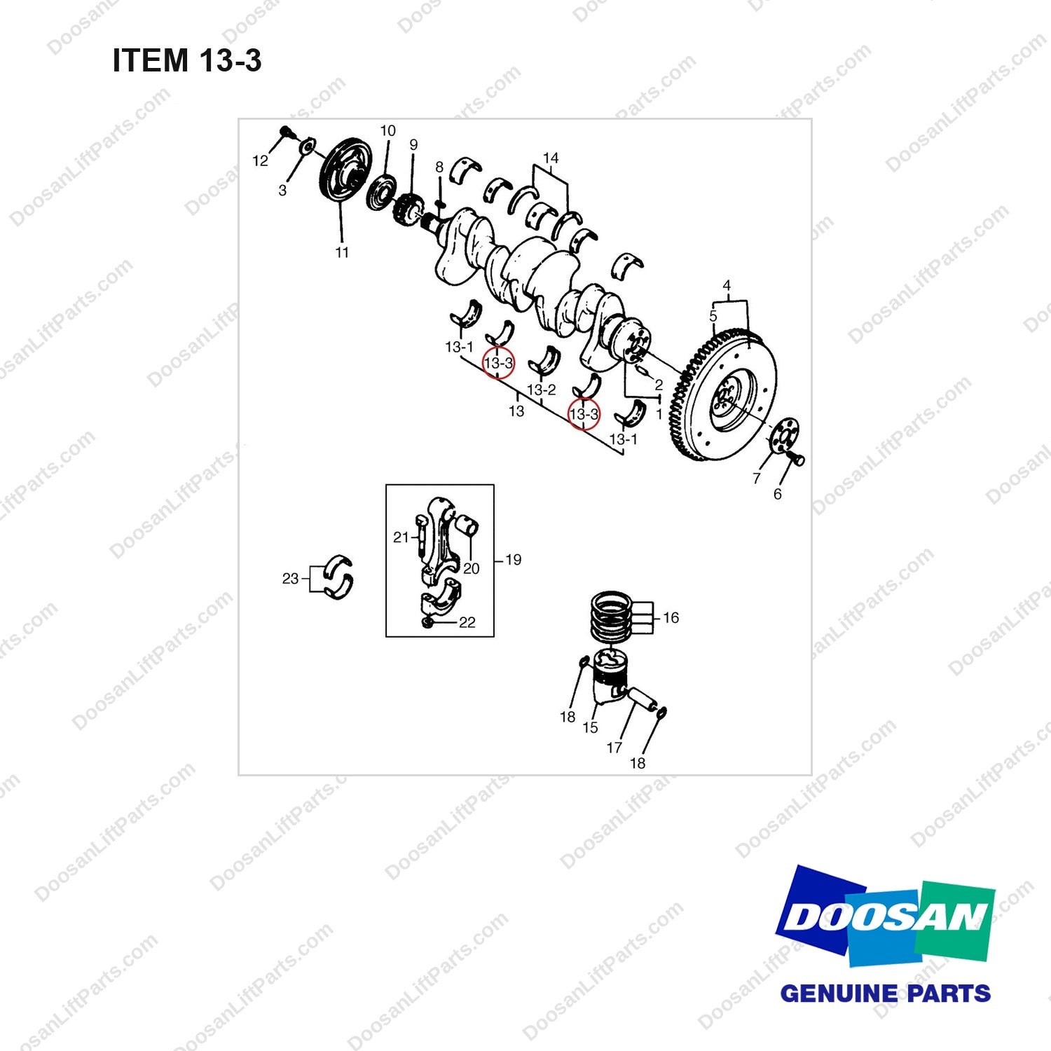 65.01110-0042 CRANK AS - full parts diagram, item 13-3 marked - genuine Doosan / Bobcat forklift part