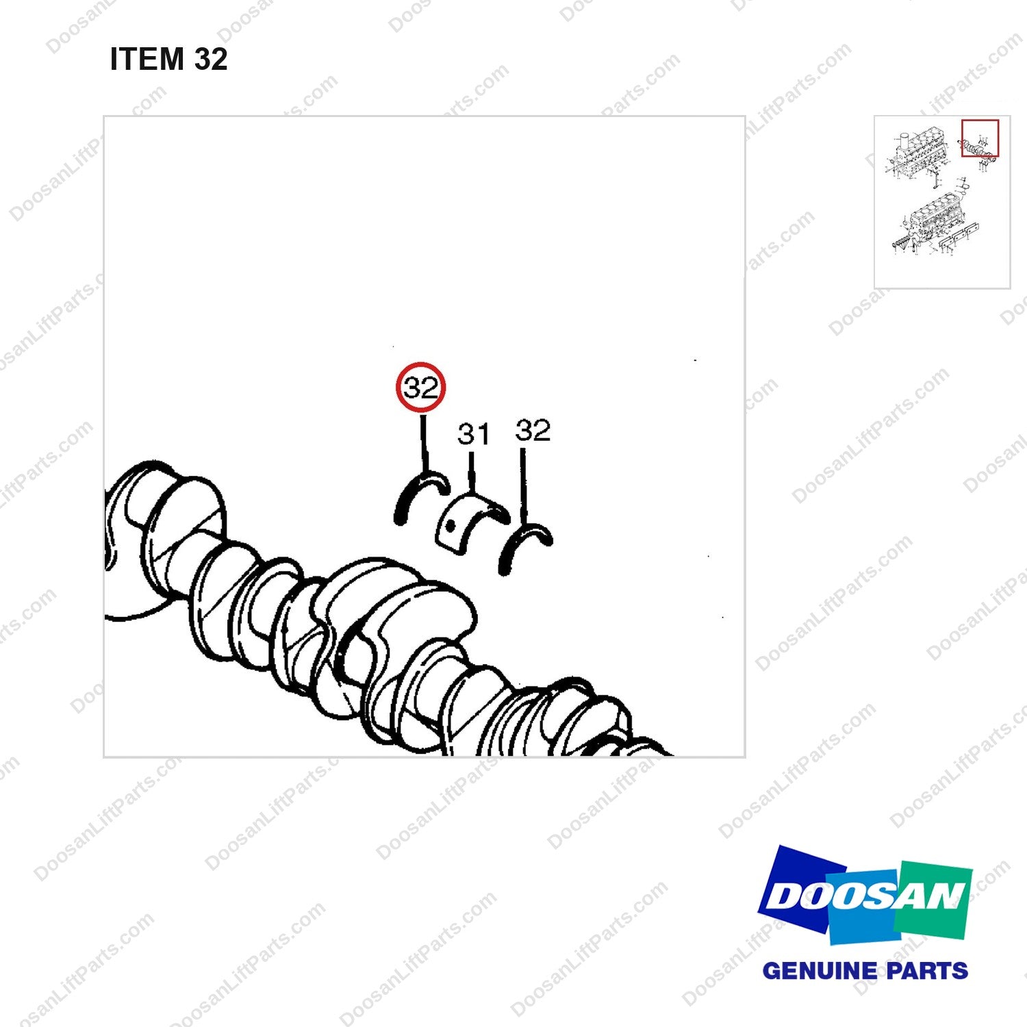 65.01150-6014 CYLINDER  BLOCK ASS'Y - SHOE - parts diagram, item 32 shown - genuine Doosan / Bobcat forklift part