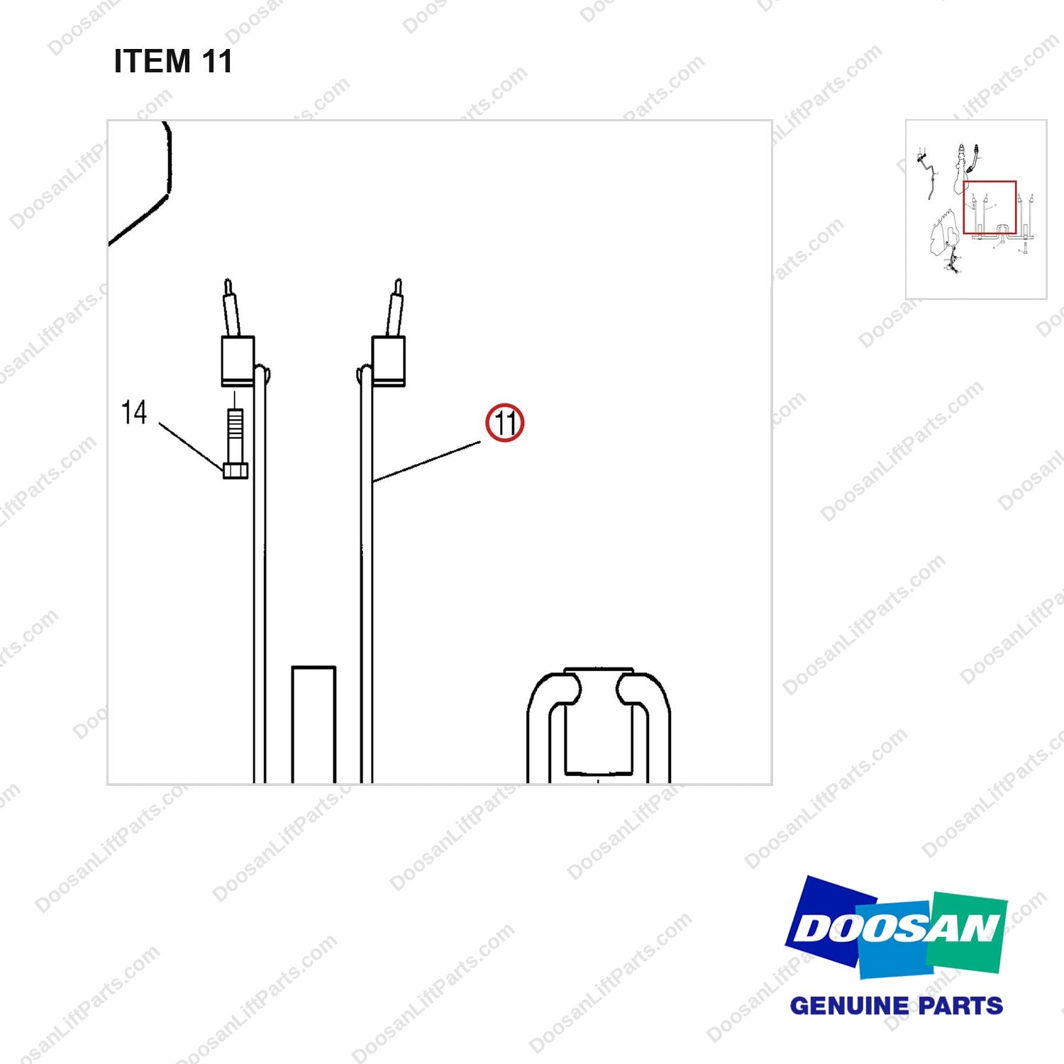 65.01601-5011 OIL PIPE - parts diagram, item 11 shown - genuine Doosan / Bobcat forklift part