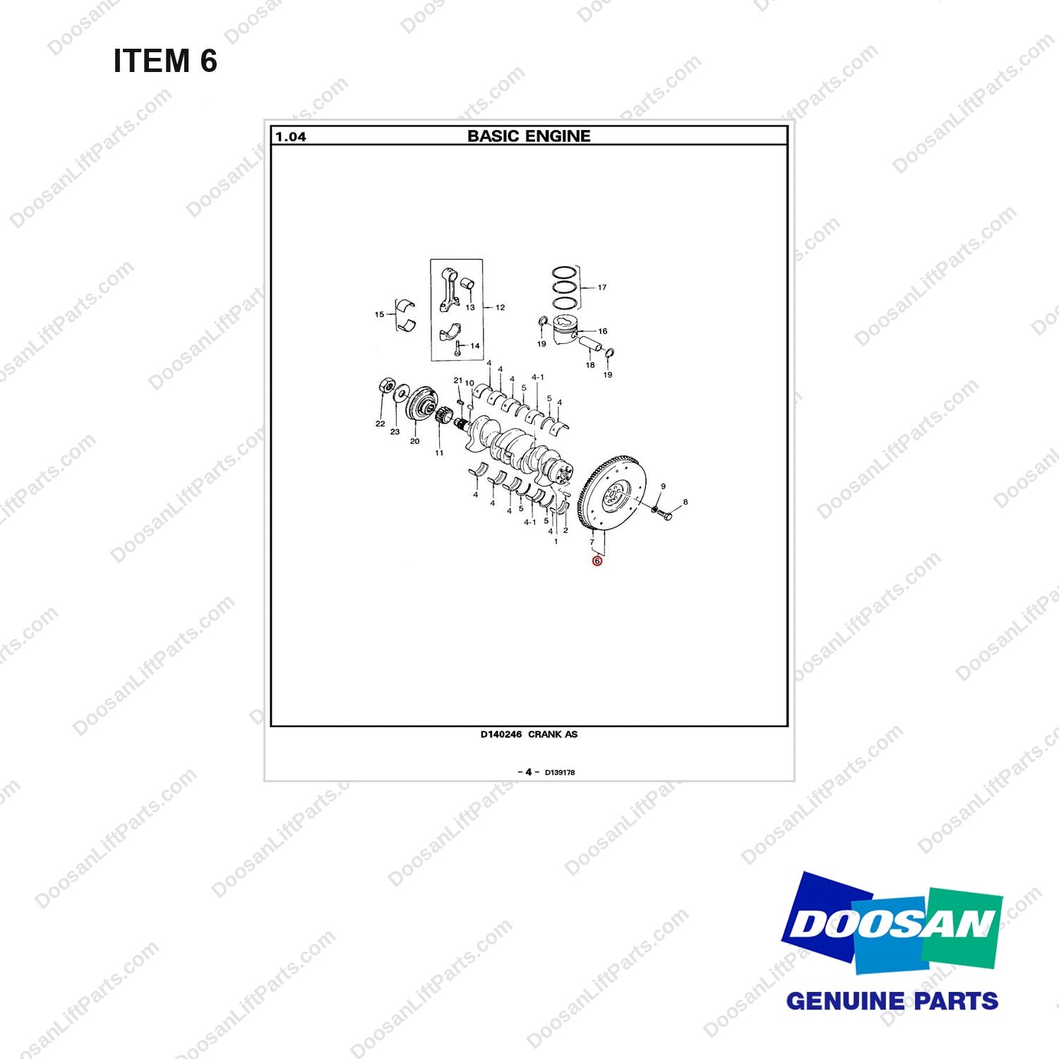 65.02301-5032 CRANK AS - full parts diagram, item 6 marked - genuine Doosan / Bobcat forklift part