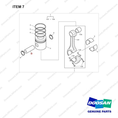65.02502-0010 Piston - full parts diagram, item 7 marked - genuine Doosan / Bobcat forklift part