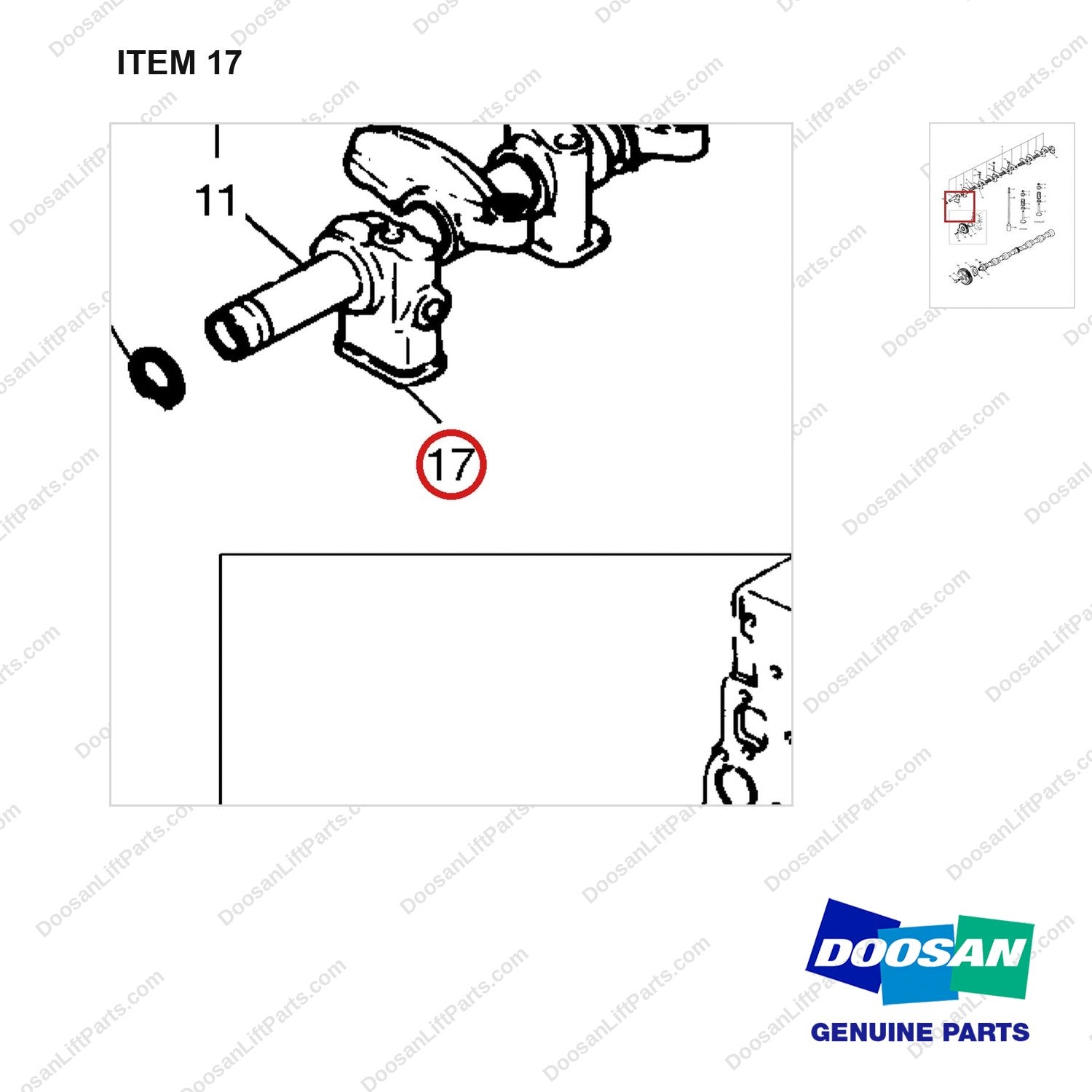 65.04202-0002 VALVE MECHANISM - parts diagram, item 17 shown - genuine Doosan / Bobcat forklift part