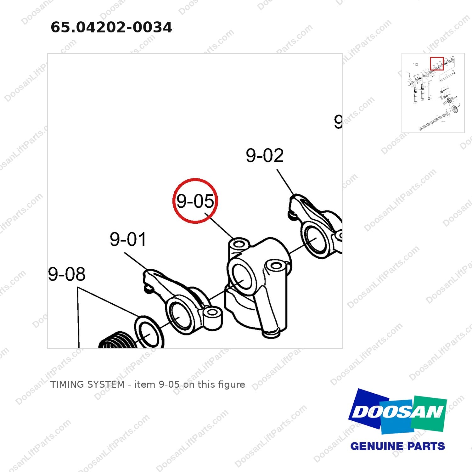 65.04202-0034 TIMING SYSTEM - parts diagram, item 9-05 shown - genuine Doosan / Bobcat forklift part