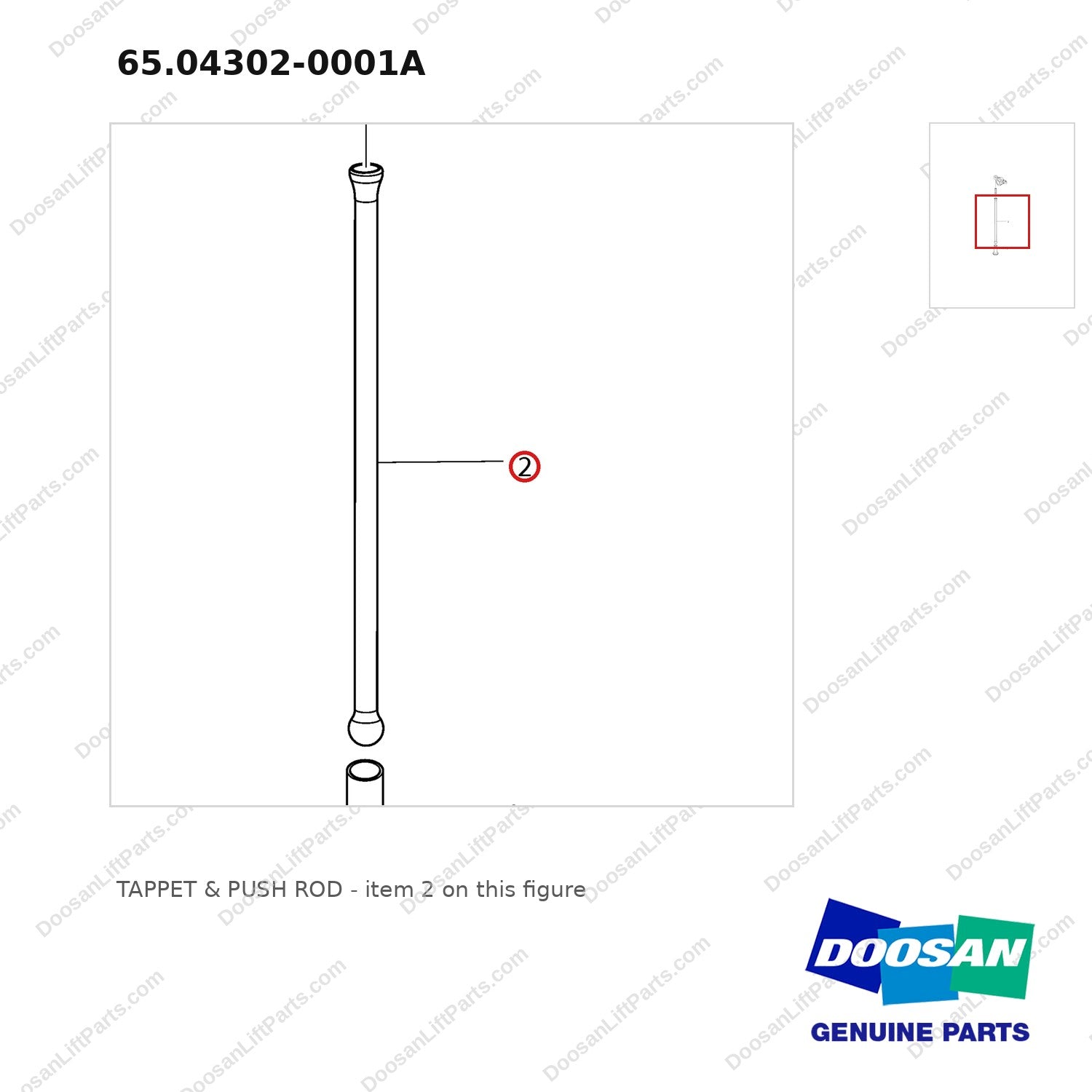 65.04302-0001A TAPPET & PUSH ROD - parts diagram, item 2 shown - genuine Doosan / Bobcat forklift part