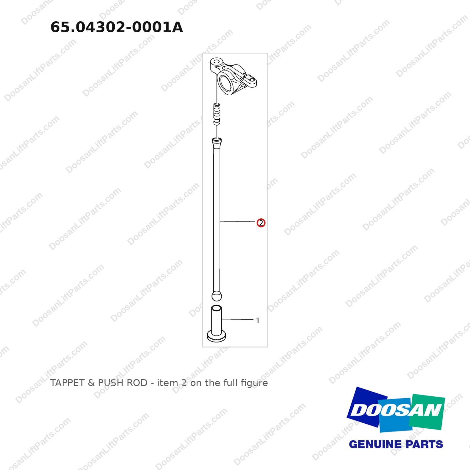 65.04302-0001A TAPPET & PUSH ROD - full parts diagram, item 2 marked - genuine Doosan / Bobcat forklift part