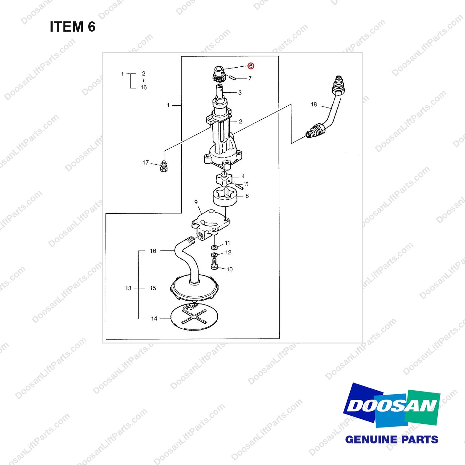 65.05201-0007 OIL PUMP - full parts diagram, item 6 marked - genuine Doosan / Bobcat forklift part