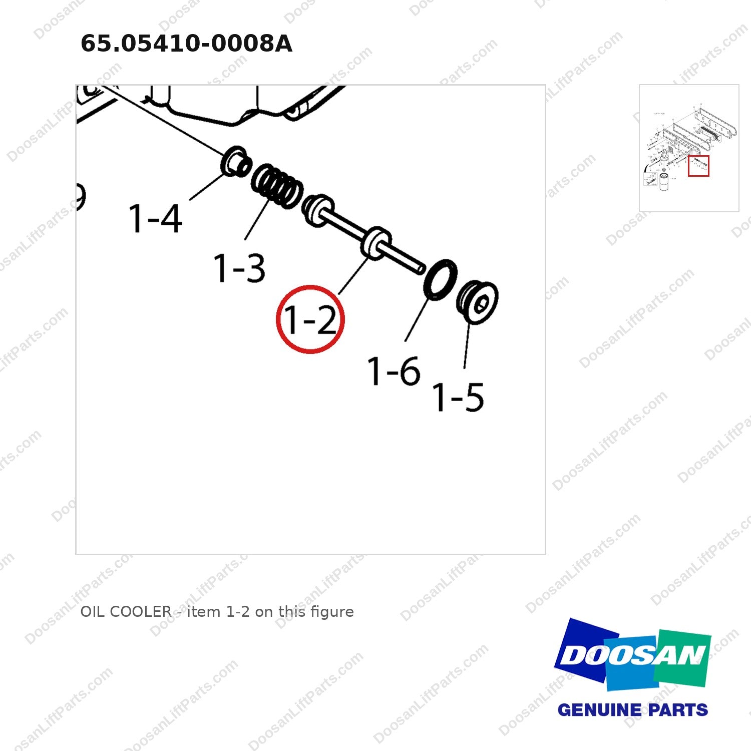 65.05410-0008A OIL COOLER - parts diagram, item 1-2 shown - genuine Doosan / Bobcat forklift part