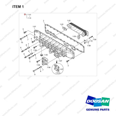 65.05601-7079B OIL COOLER - full parts diagram, item 1 marked - genuine Doosan / Bobcat forklift part