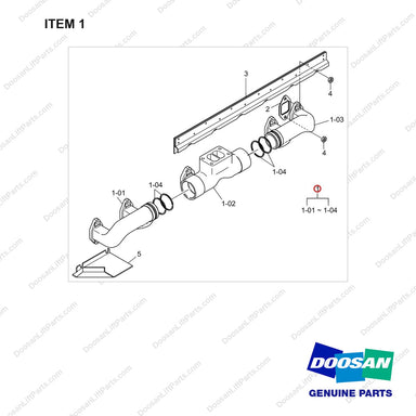 65.08100-6056A Exhaust Manifold - full parts diagram, item 1 marked - genuine Doosan / Bobcat forklift part